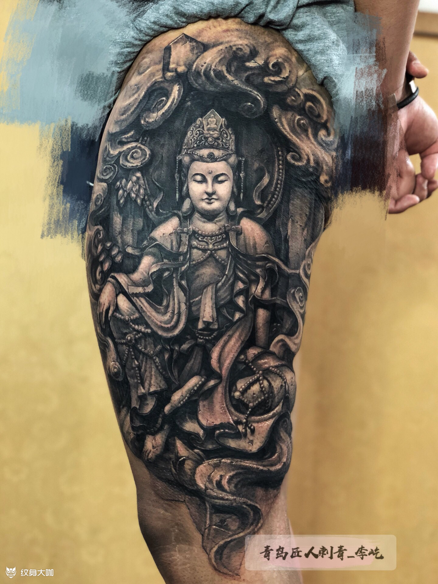 石雕大势至菩萨_纹身图案手稿图片_李屹的纹身作品集