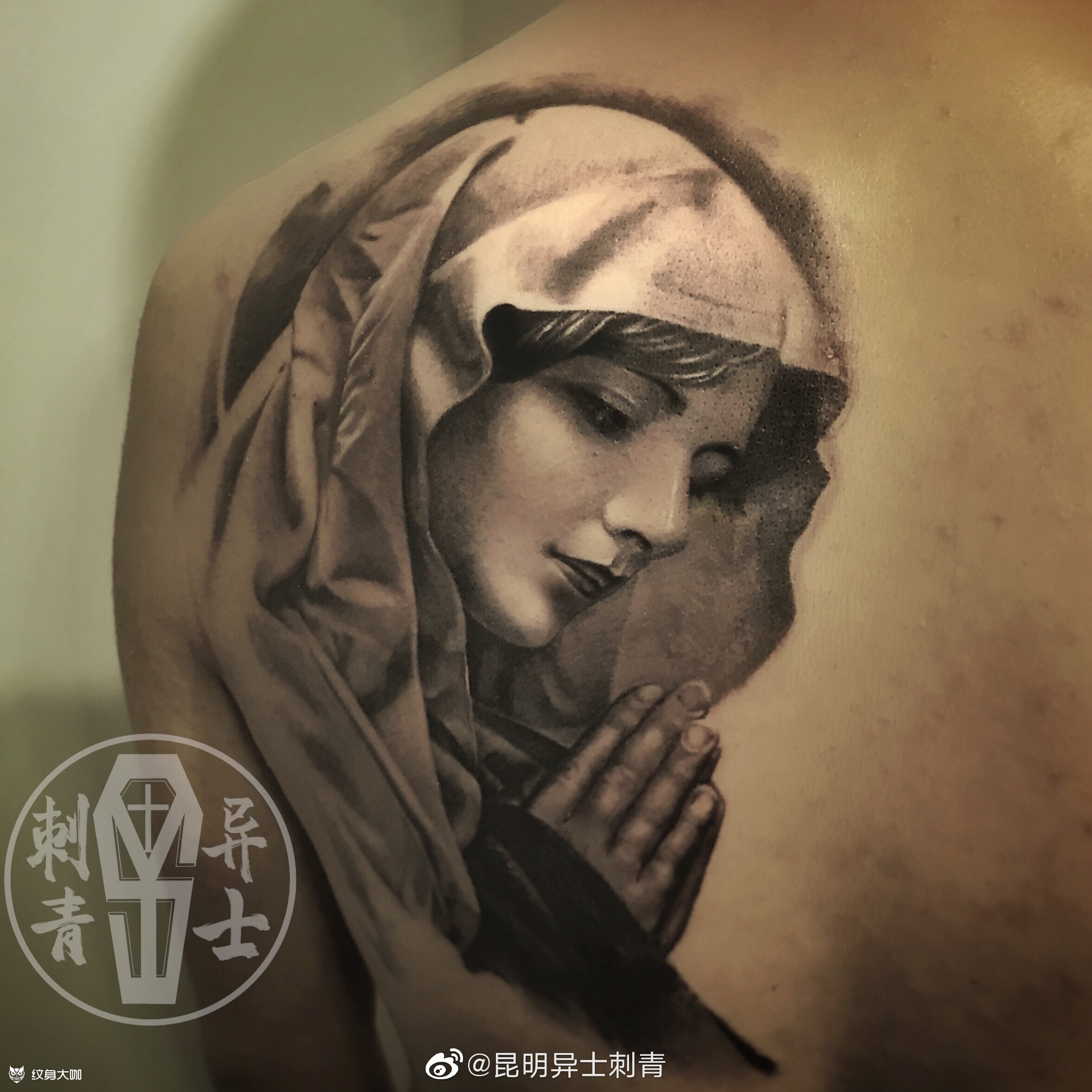 满背圣母进度_纹身图案手稿图片_winterd的纹身作品集