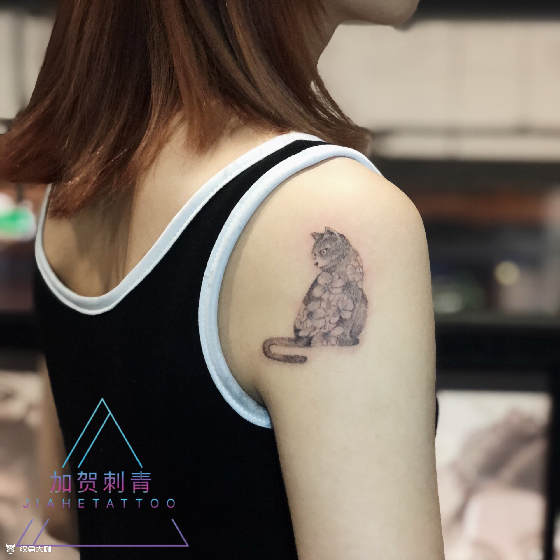 花与蓝猫_纹身图案手稿图片_阿轶的纹身作品集