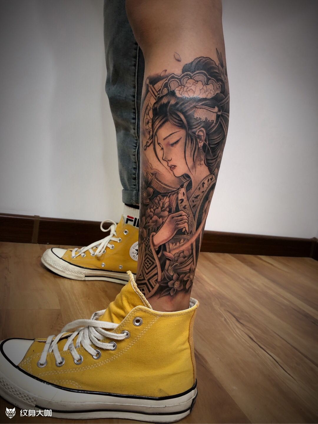 小腿艺妓纹身先设计…在线条._纹身吧社区 - 纹身大咖