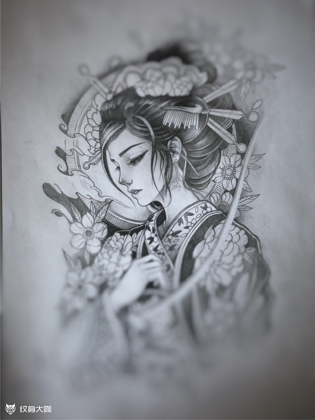 小腿艺妓纹身先设计…在线条._纹身吧社区 - 纹身大咖