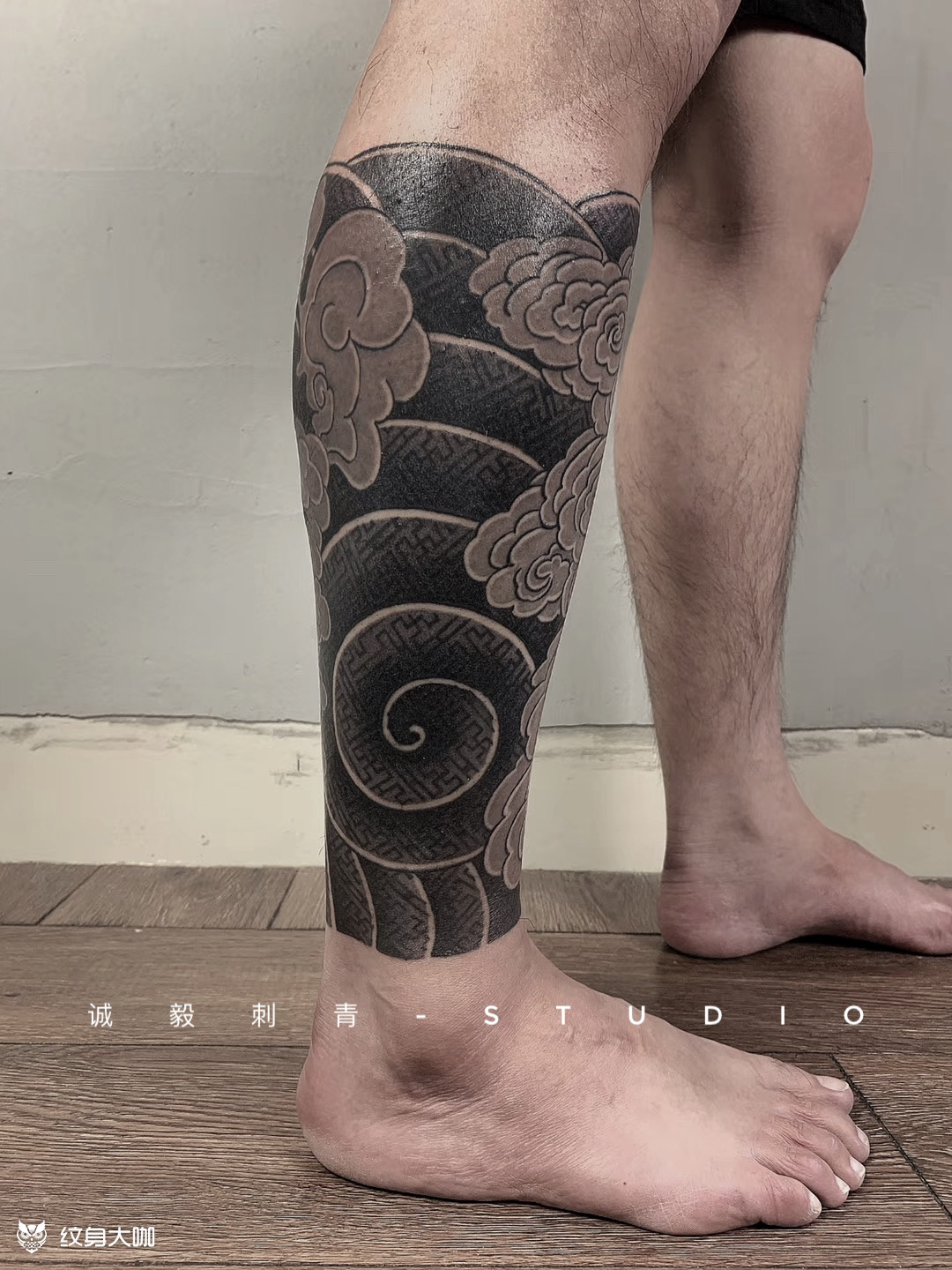 祥云包小腿_纹身图案手稿图片_林的纹身作品集