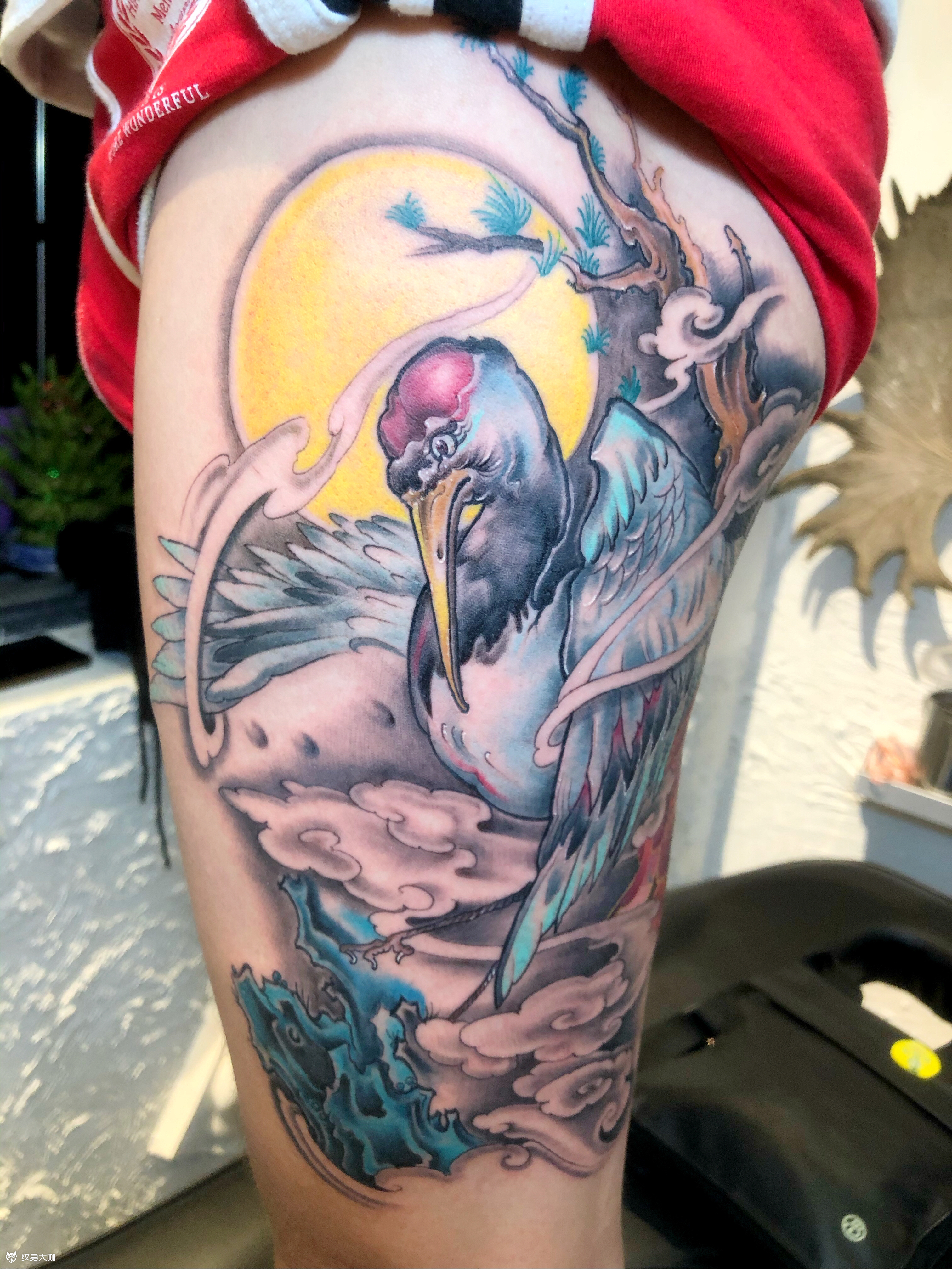 仙鹤新传统:松鹤廷年,松是不_纹身吧社区 - 纹身大咖