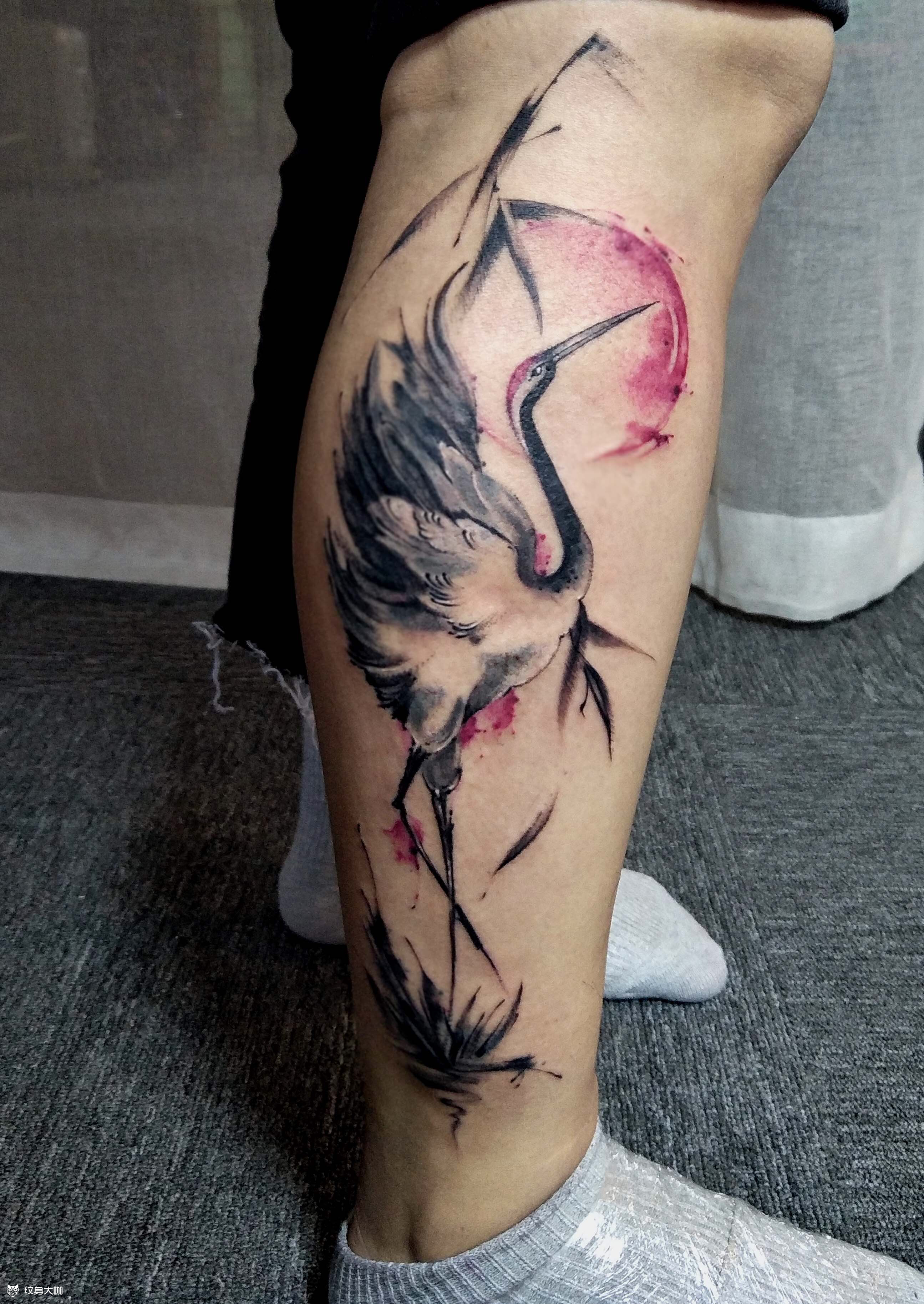 仙鹤覆盖_纹身图案手稿图片_丢丢的纹身作品集
