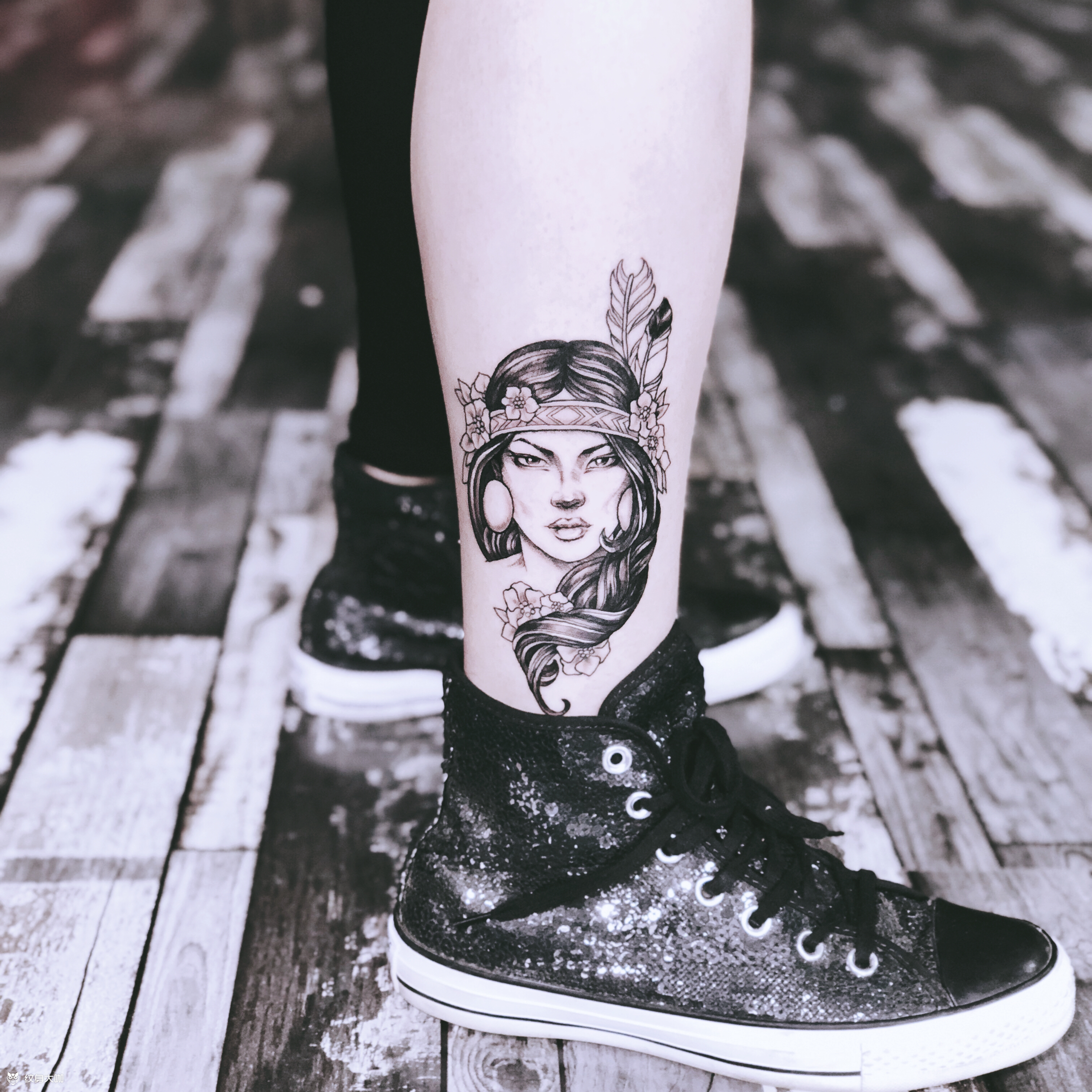 印第安女孩_纹身图案手稿图片_映晗的纹身作品集