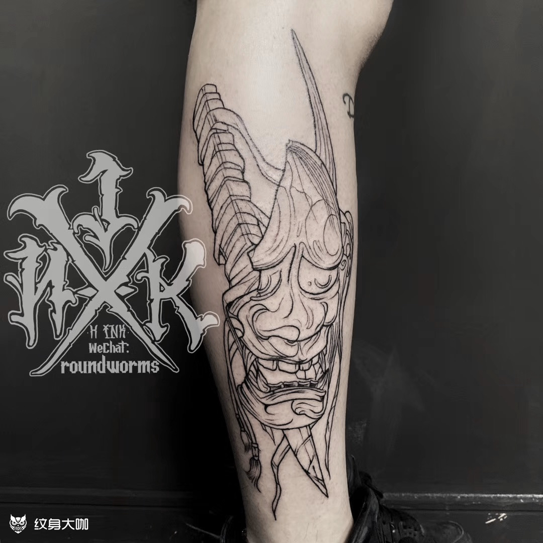 小腿 般若 割线_纹身图案手稿图片_analfissure的纹身作品集