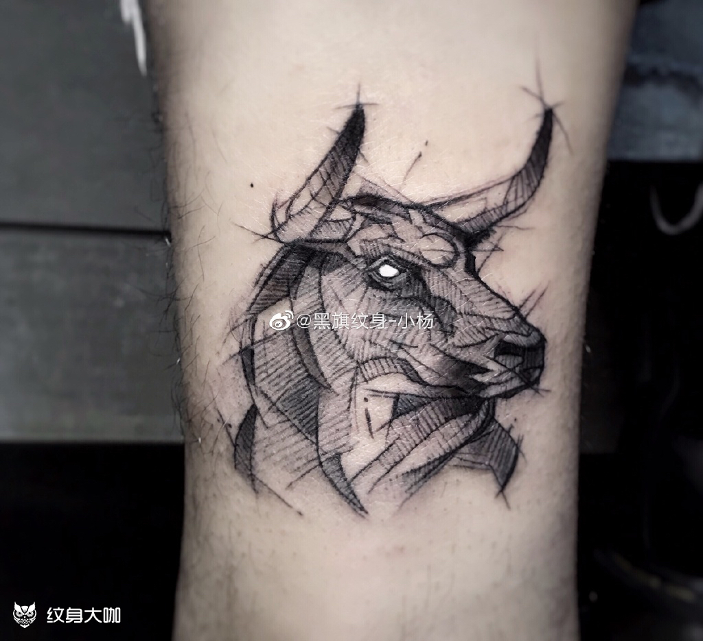 牛孩子_纹身图案手稿图片_成都黑旗纹馆的纹身作品集