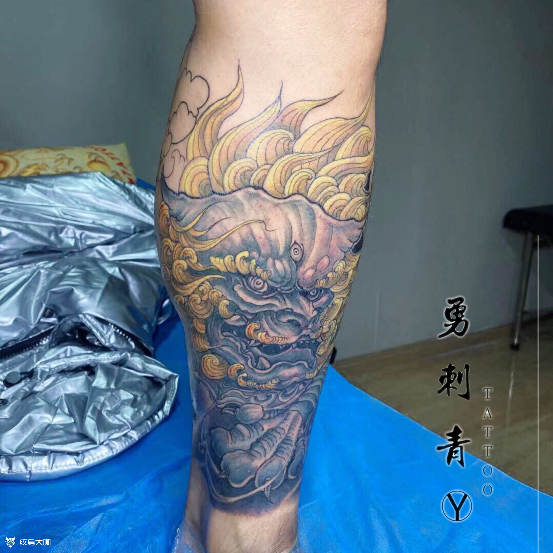 小腿唐狮_纹身图案手稿图片_勇,的纹身作品集