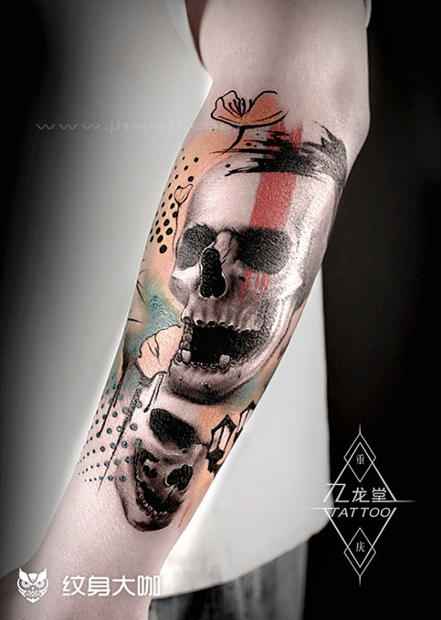 骷髅水彩_纹身图案手稿图片_孔勇的纹身作品集