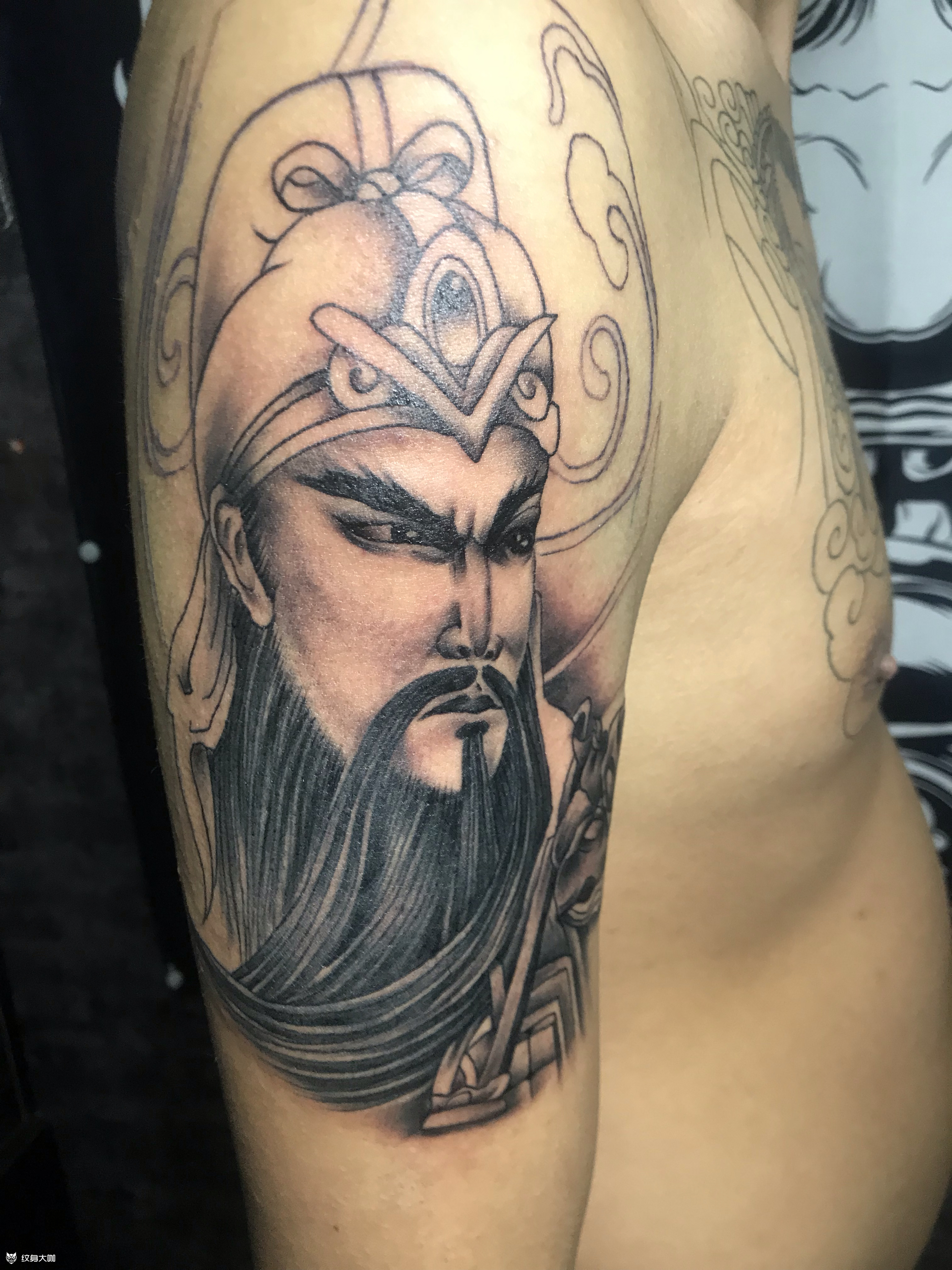 上臂关公,_纹身图案手稿图片_李小华6的纹身作品集
