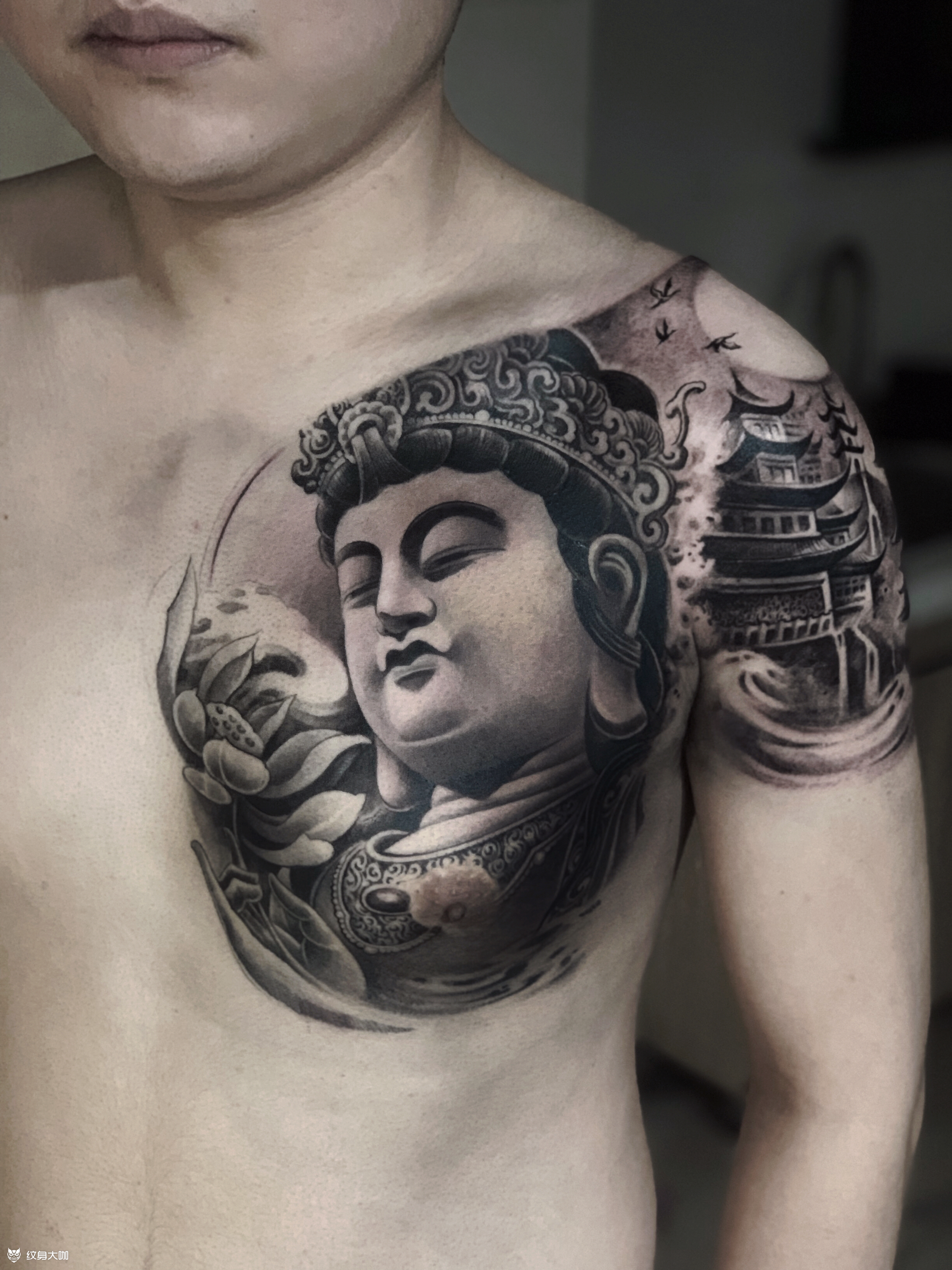 半甲菩萨_纹身图案手稿图片_老牛的纹身作品集