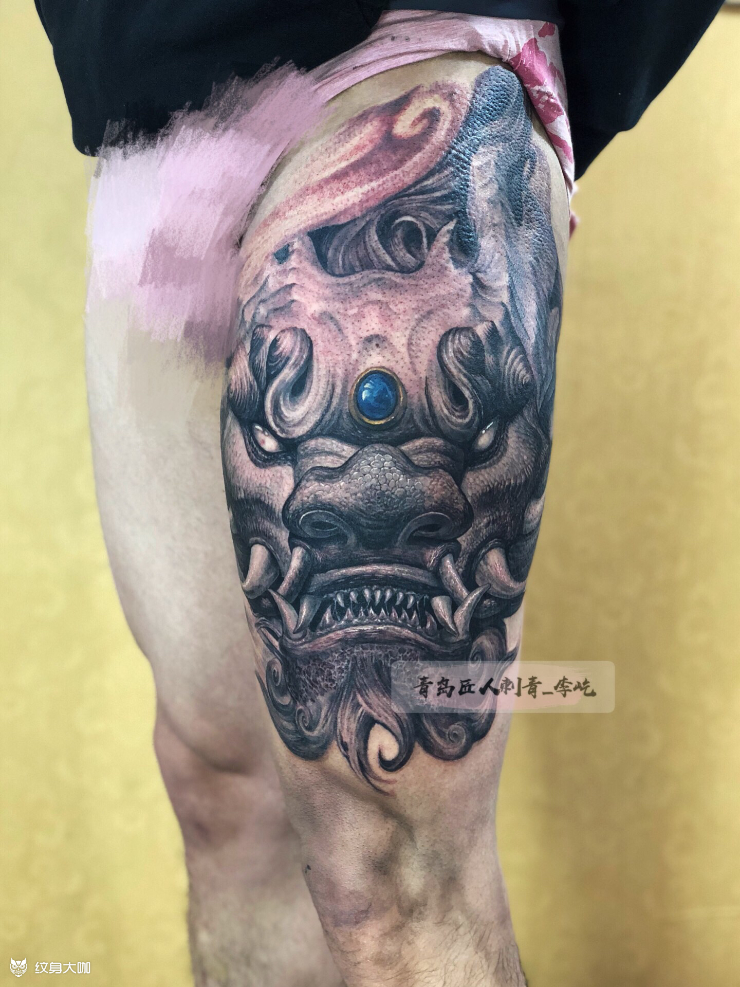 大腿龙头_纹身图案手稿图片_李屹的纹身作品集