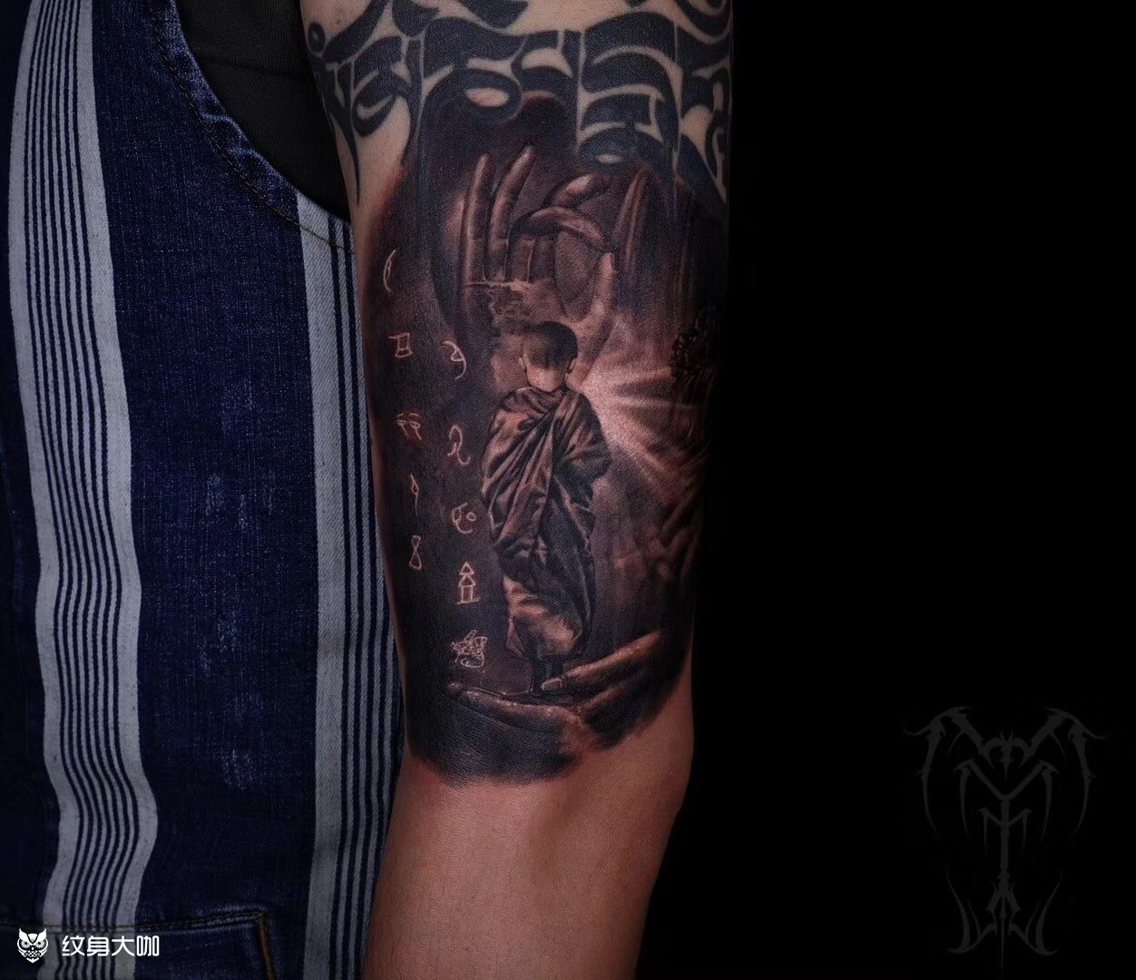 小和尚与佛手_纹身图案手稿图片_冠霆的纹身作品集