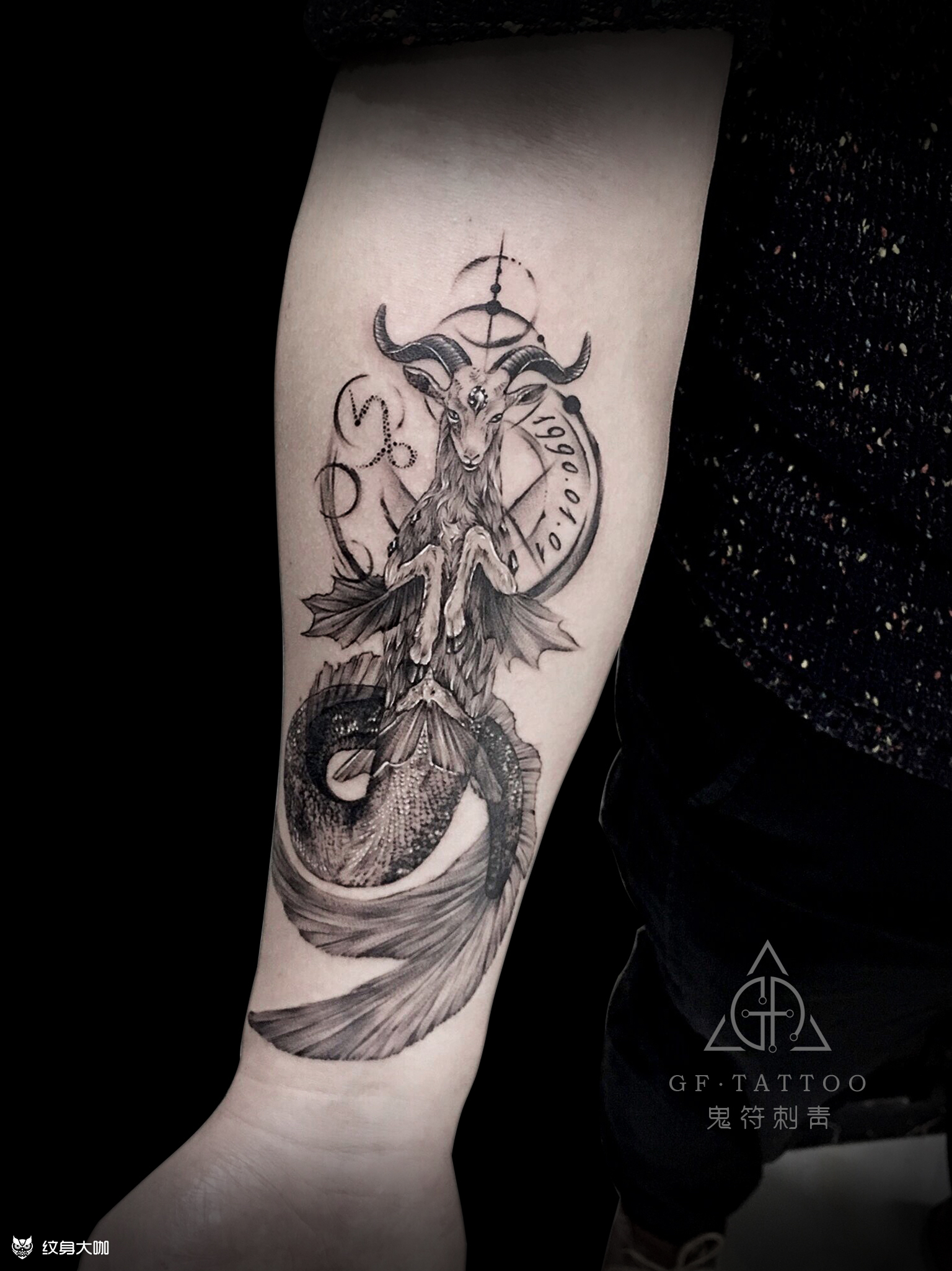 摩羯座_纹身图案手稿图片_贺鹤云的纹身作品集