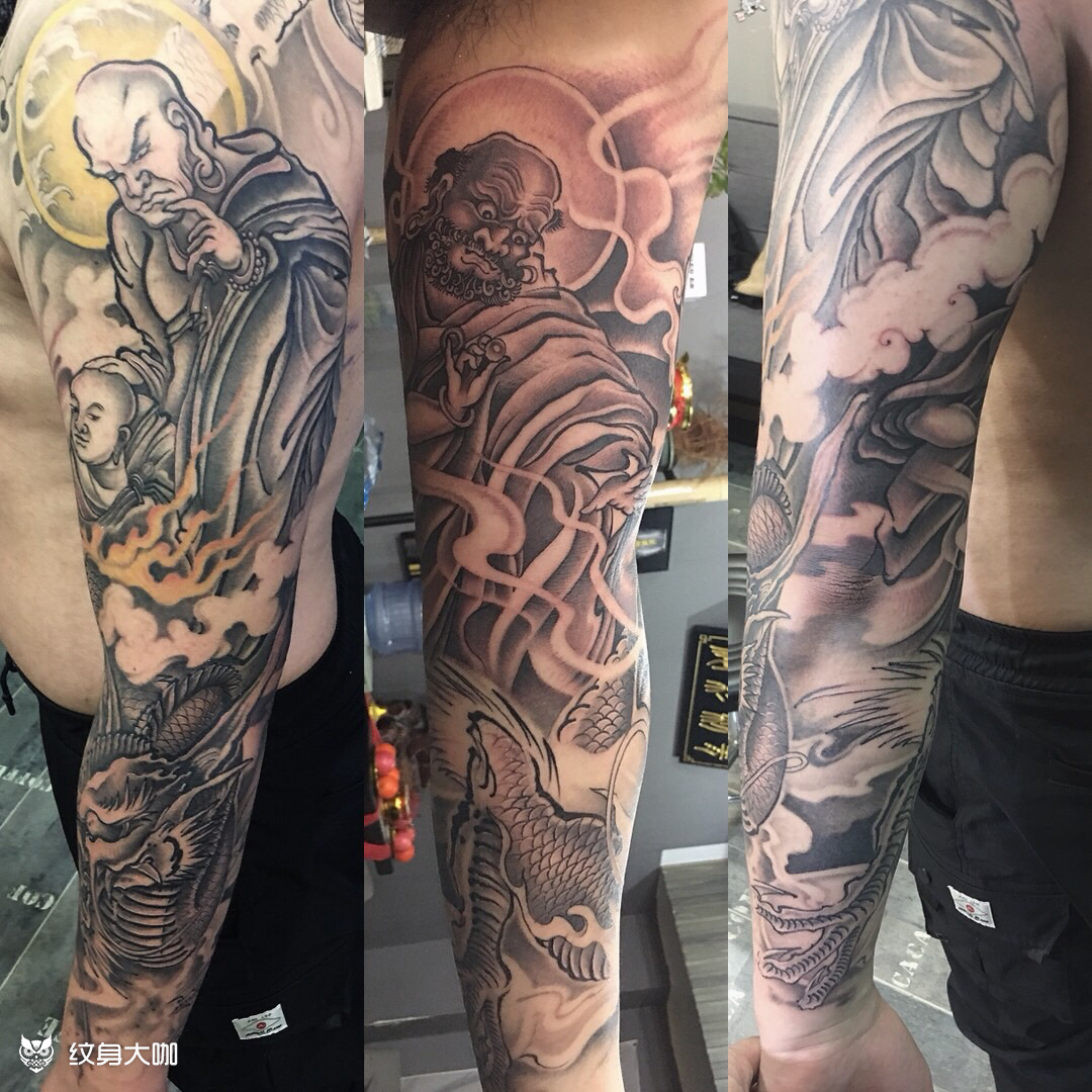 中国风传统人物花臂_纹身图案手稿图片_王成的纹身作品集