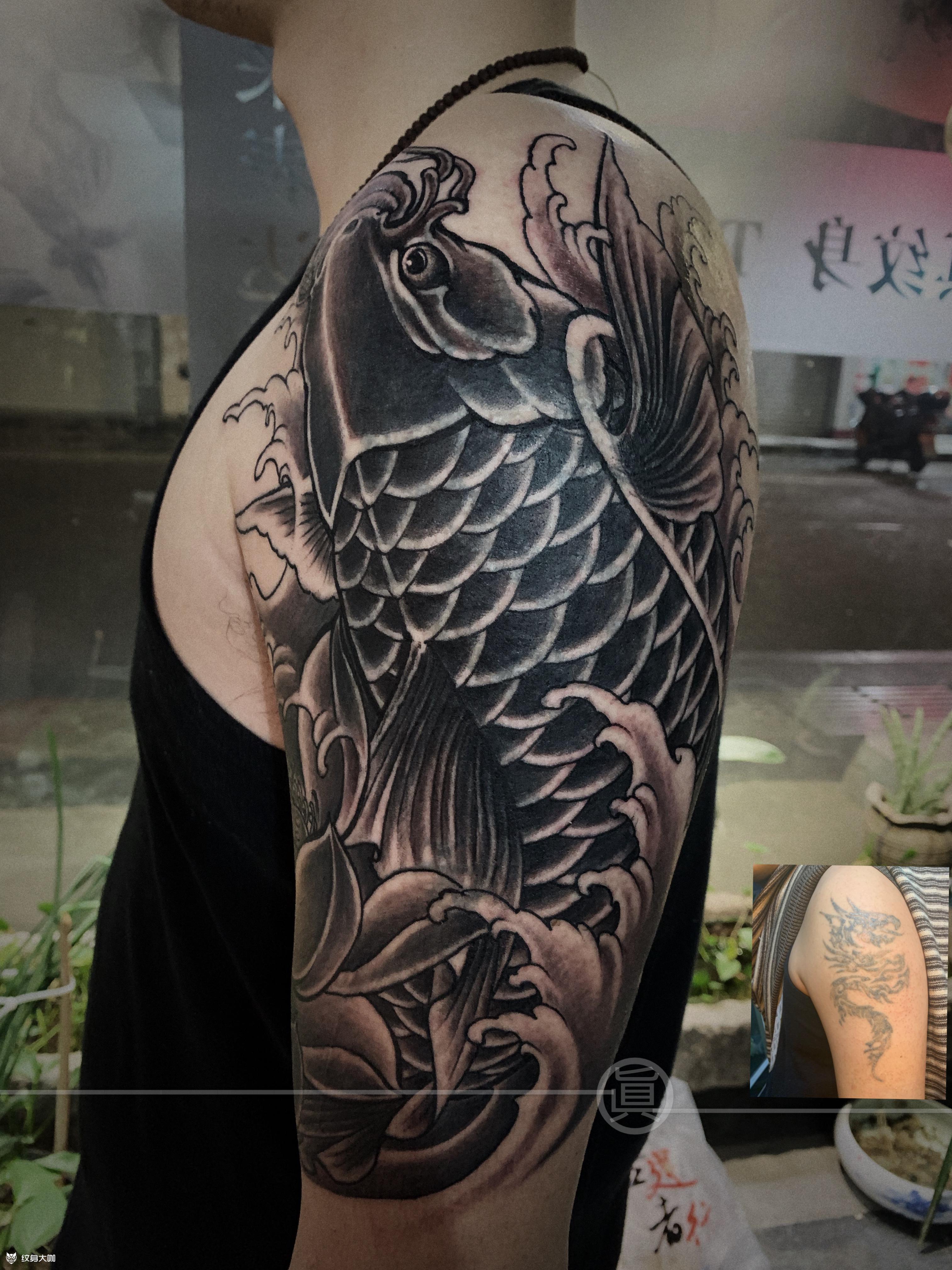 遮盖作品/锦鲤(未完)_纹身图案手稿图片_赖智锋的纹身作品集