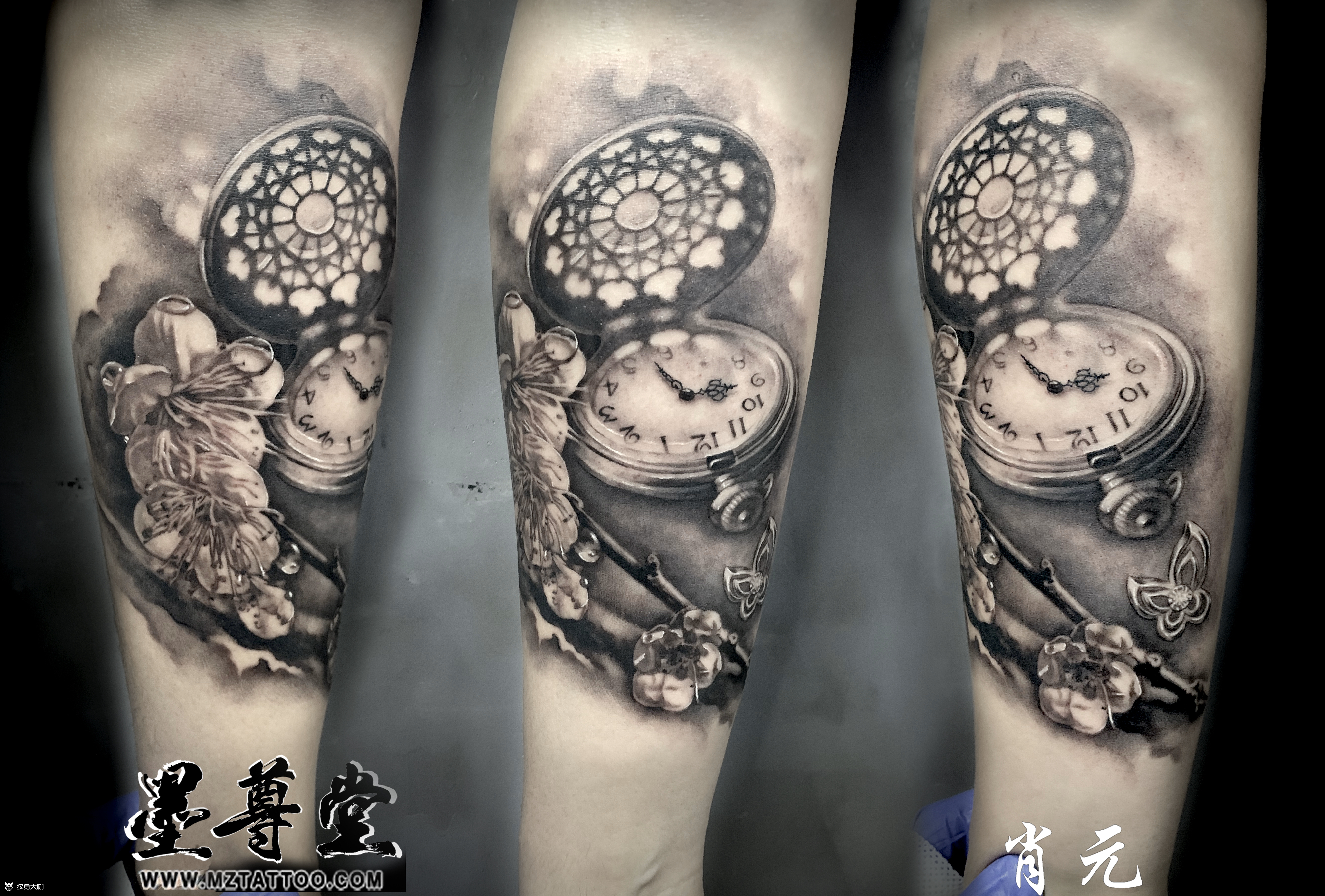 小臂钟表_纹身图案手稿图片_肖元的纹身作品集