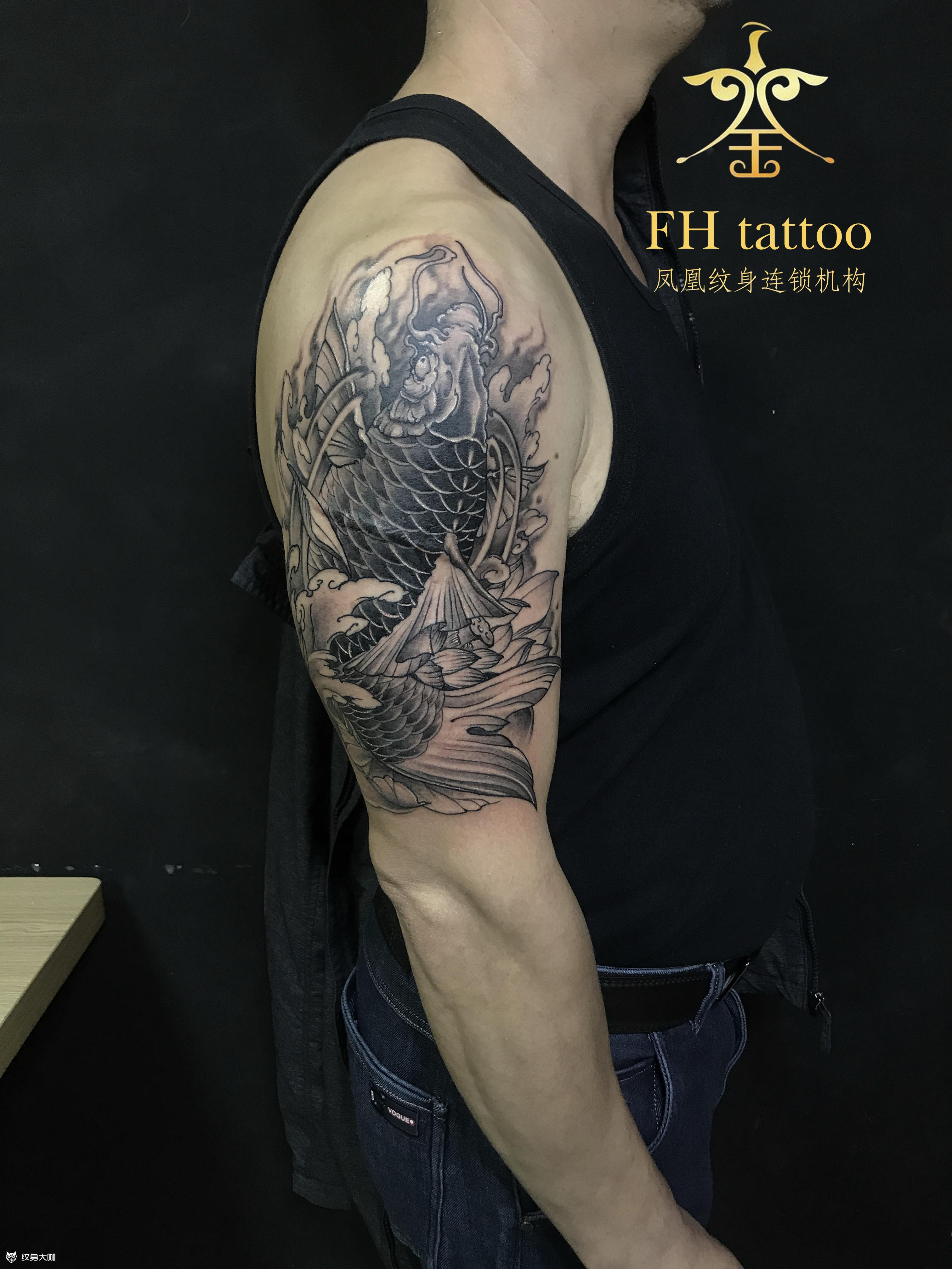 黑锦鲤_纹身图案手稿图片_静的纹身作品集