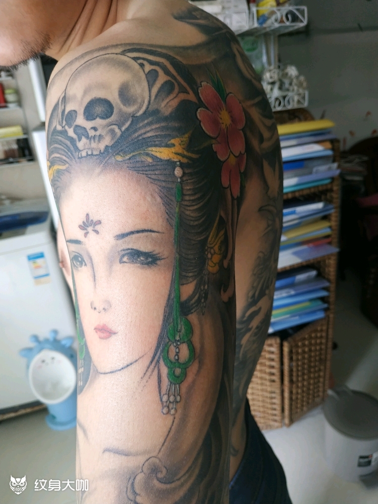 般若艺妓花臂_纹身图案手稿图片_仙人掌的纹身作品集