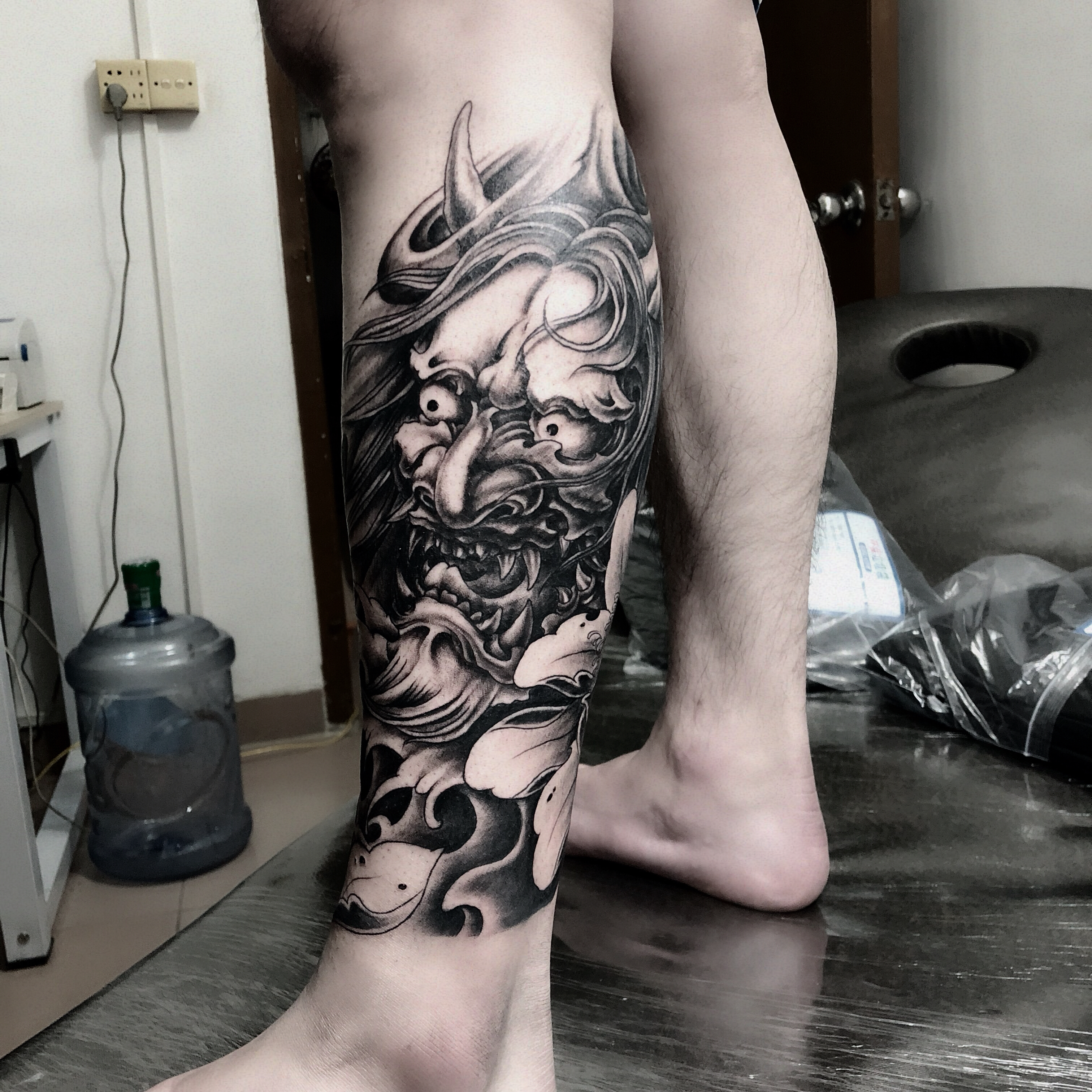 小腿般若_纹身图案手稿图片_李其倍的纹身作品集