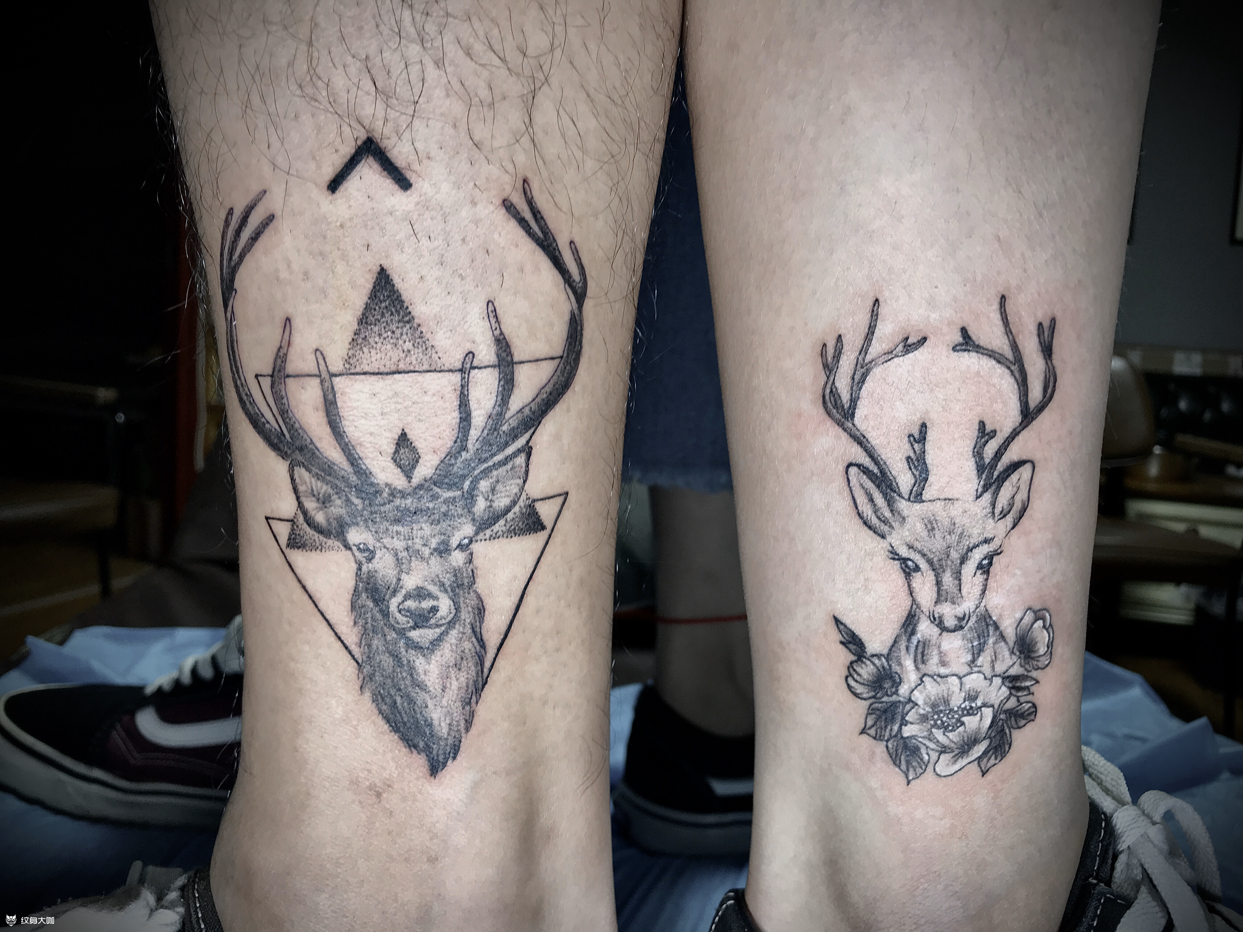 情侣鹿头_纹身图案手稿图片_奈司的纹身作品集