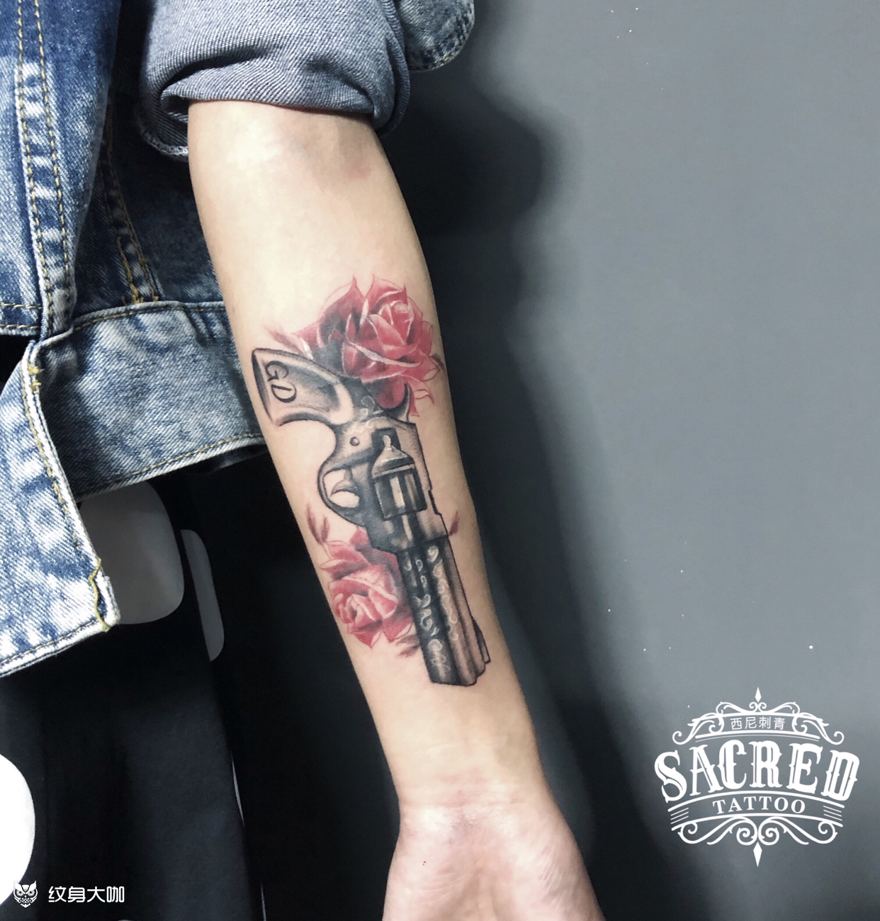 枪·玫瑰(遮盖)_纹身图案手稿图片_麟allen的纹身作品集
