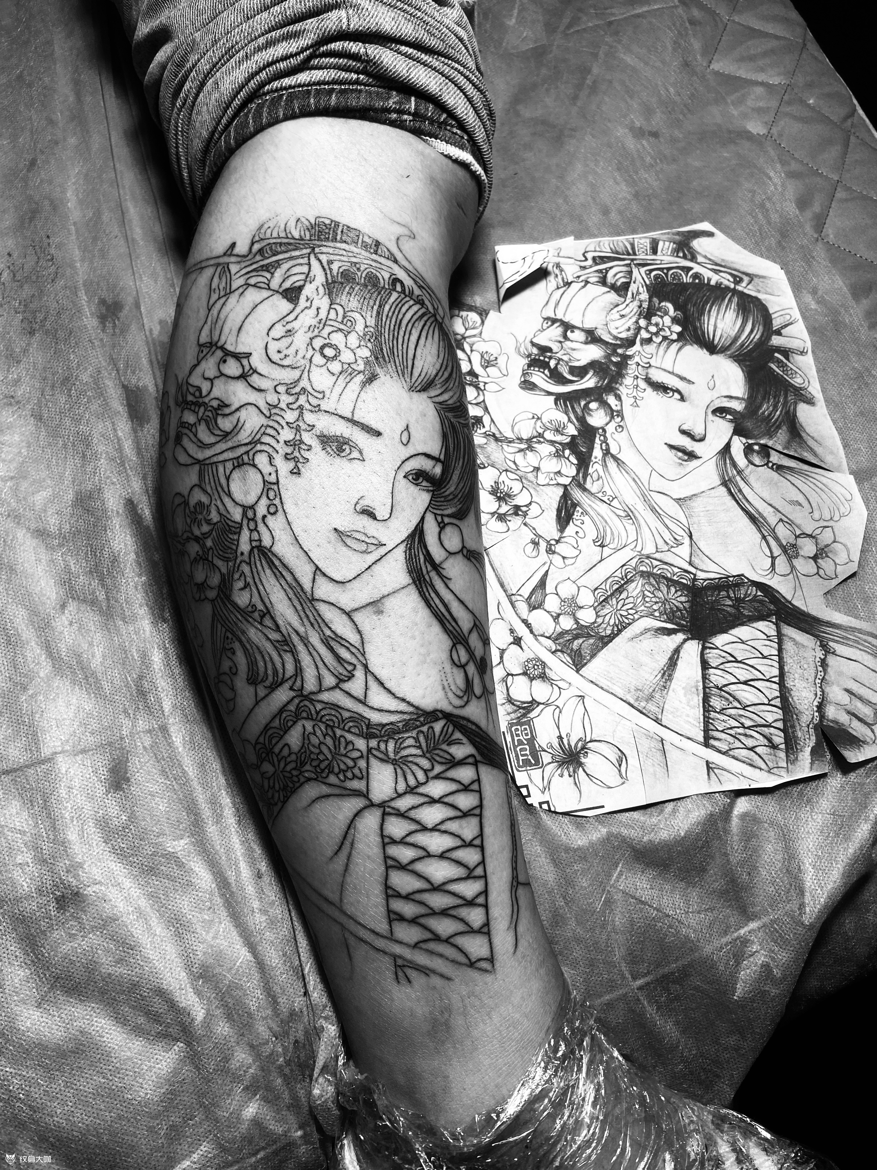 明月艺妓_纹身图案手稿图片_何意的纹身作品集