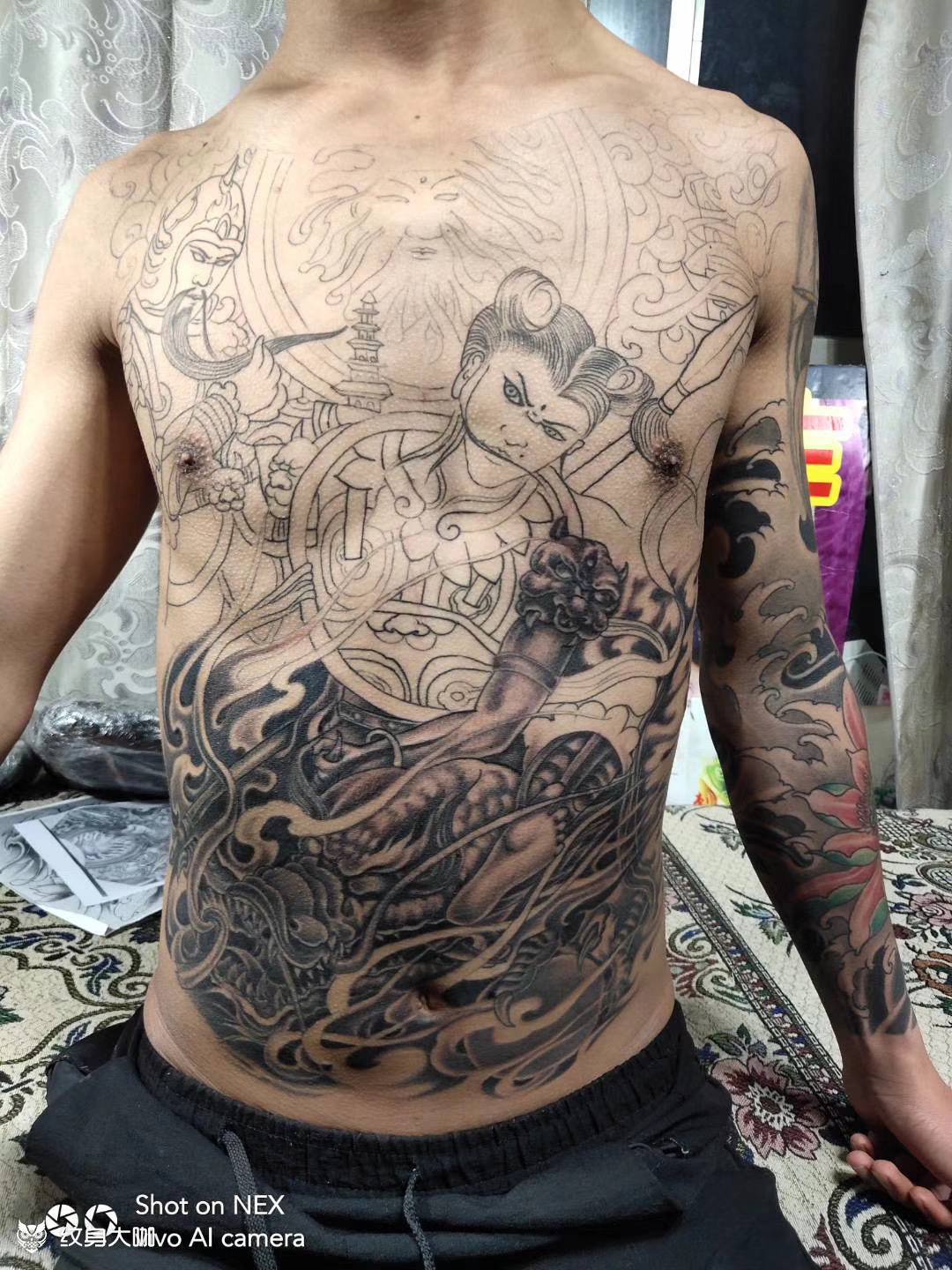 哪吒挑龙筋_纹身图案手稿图片_卢世发的纹身作品集