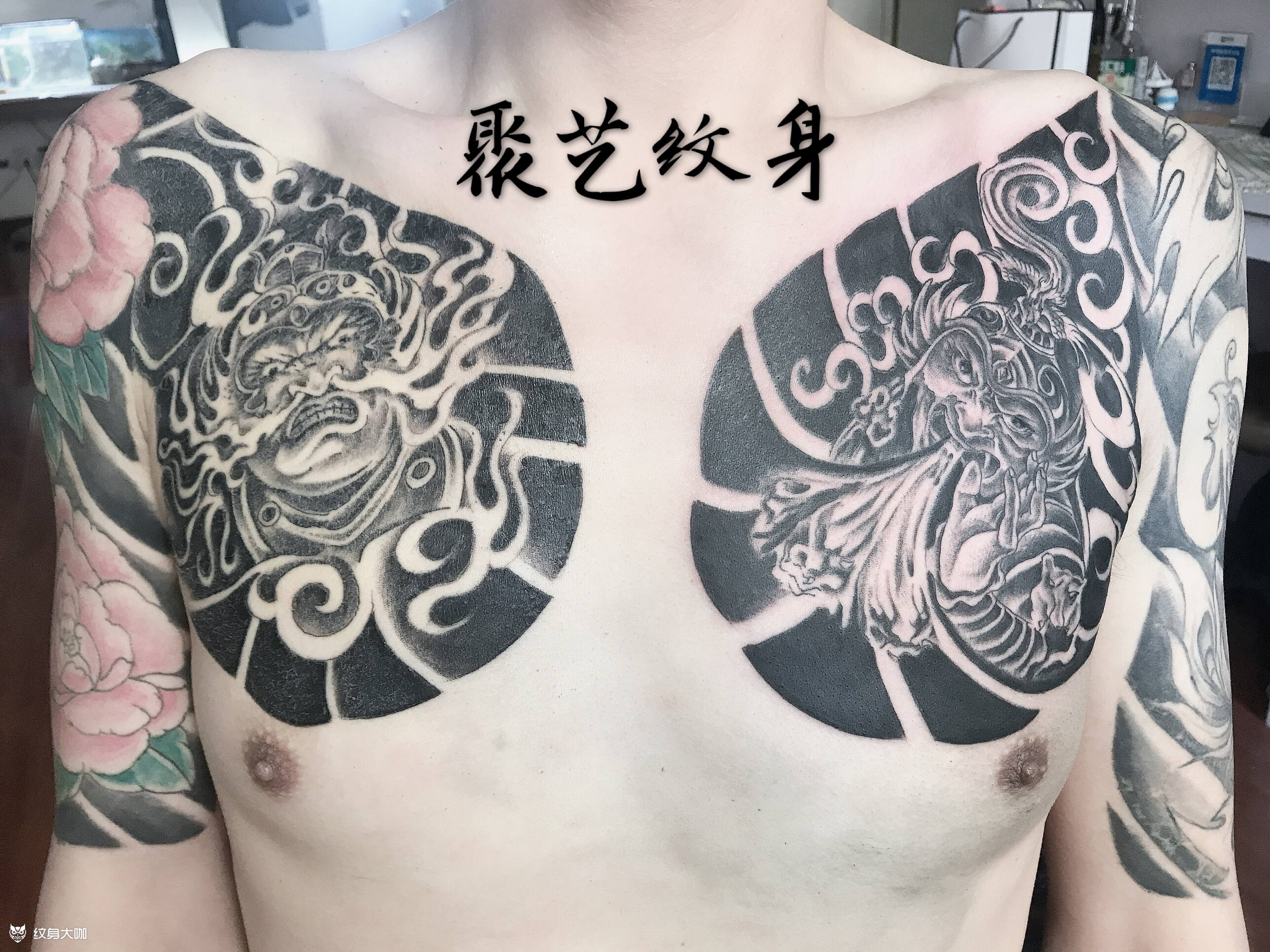 接半甲 哼哈二将_纹身图案手稿图片_郭磊的纹身作品集