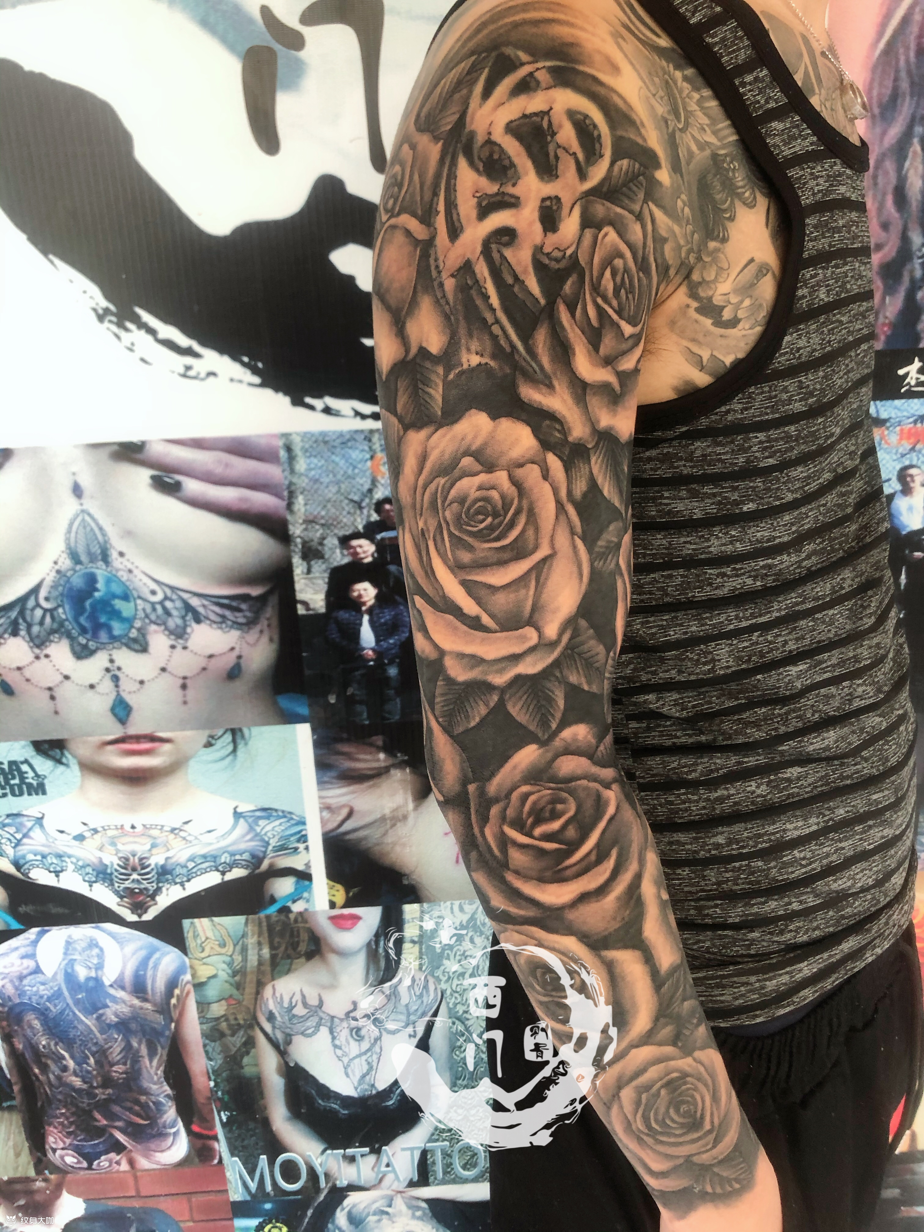 玫瑰花臂_纹身图案手稿图片_兰金的纹身作品集