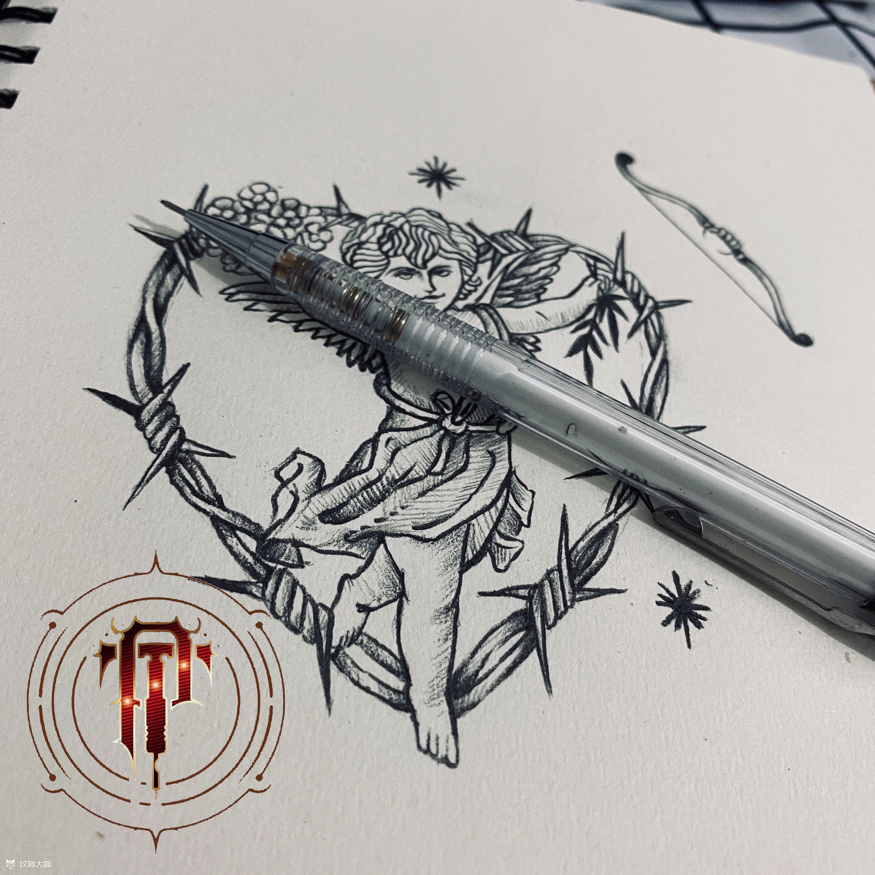 丘比特_纹身图案手稿图片_高家奇的纹身作品集