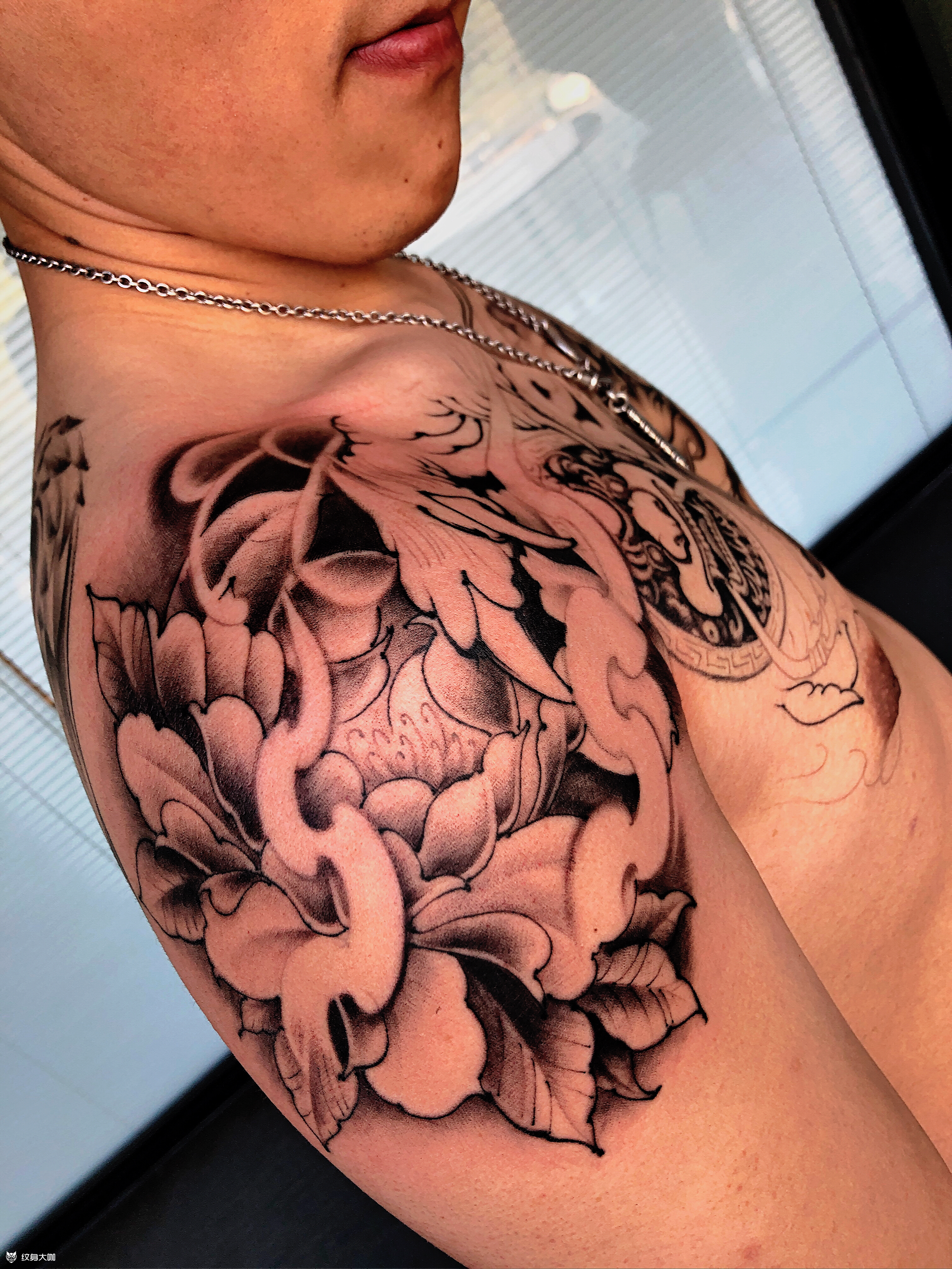 唐狮牡丹花胸_纹身图案手稿图片_秦tattoo的纹身作品集