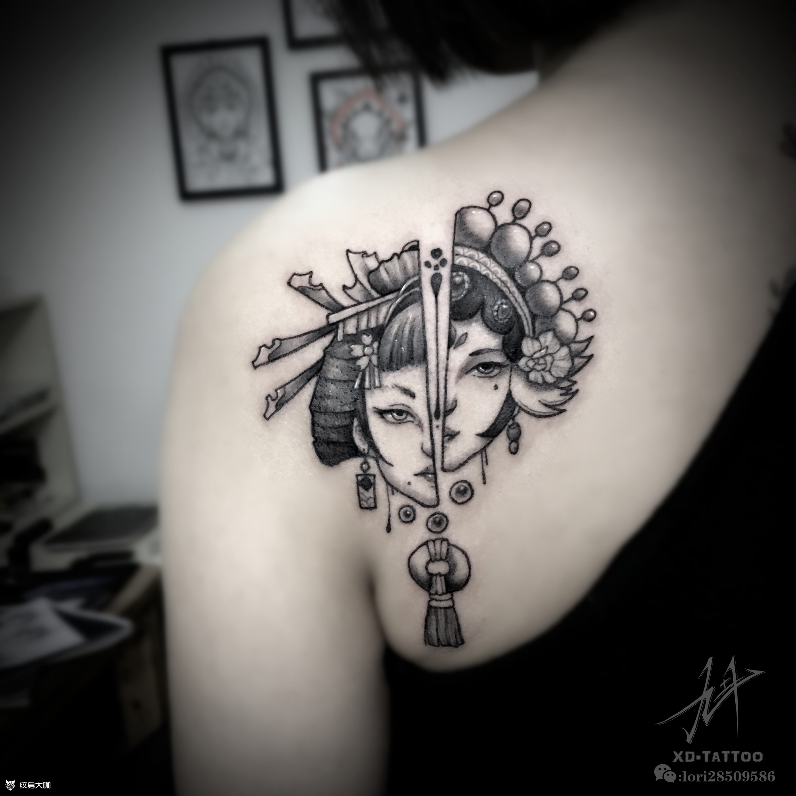 花旦艺伎_纹身图案手稿图片_李旭的纹身作品集
