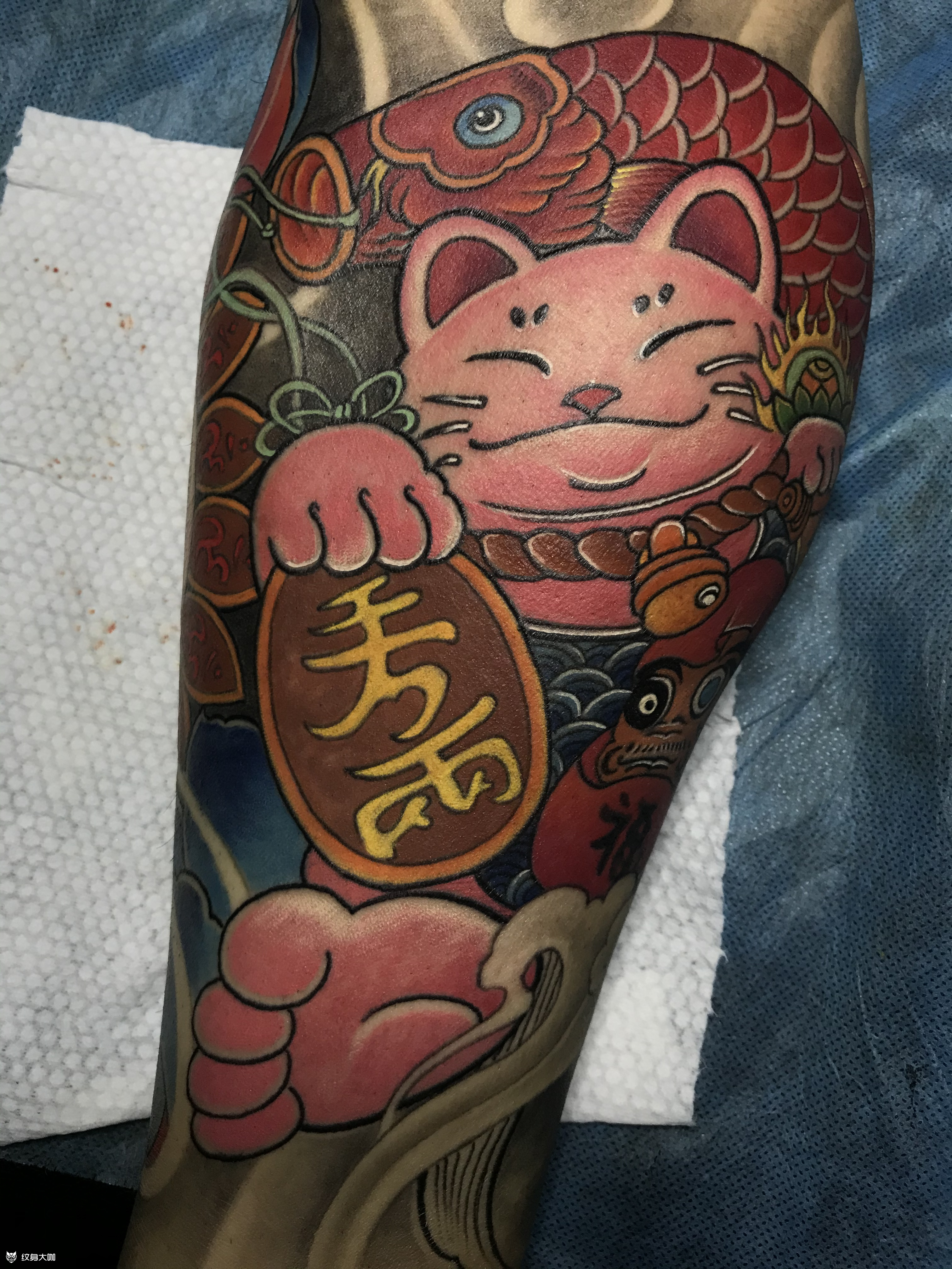 新传统彩色包小腿_纹身图案手稿图片_老胡的纹身作品集