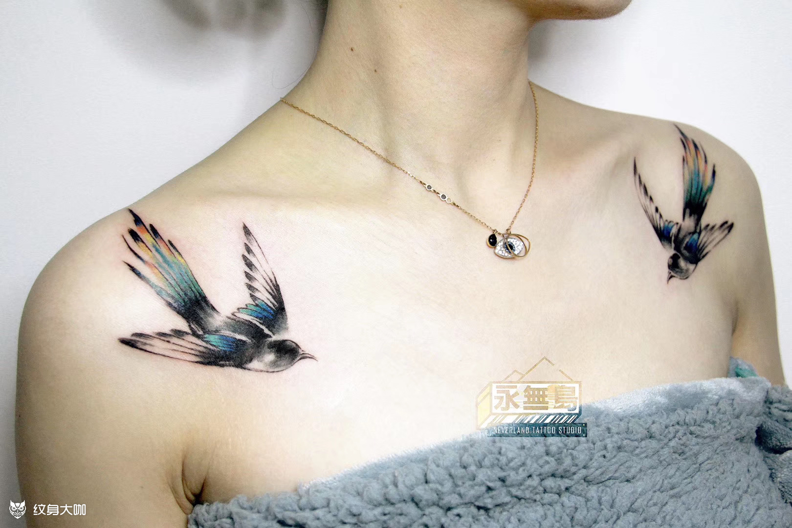 对肩喜鹊_纹身图案手稿图片_lilin李李的纹身作品集