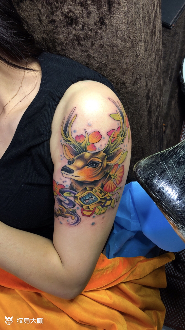 发财有路鹿04_纹身图案手稿图片_庆阳黑甲的纹身作品集