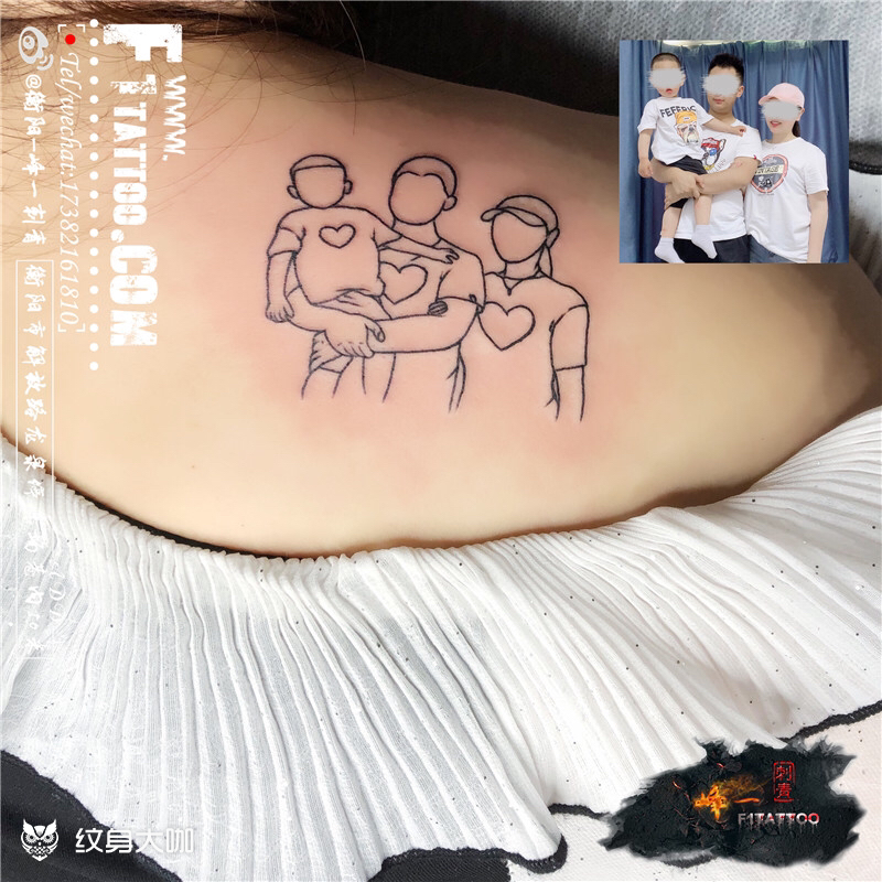 肩胛全家福简笔画纹身作品_纹身图案手稿图片_夏煌的纹身作品集