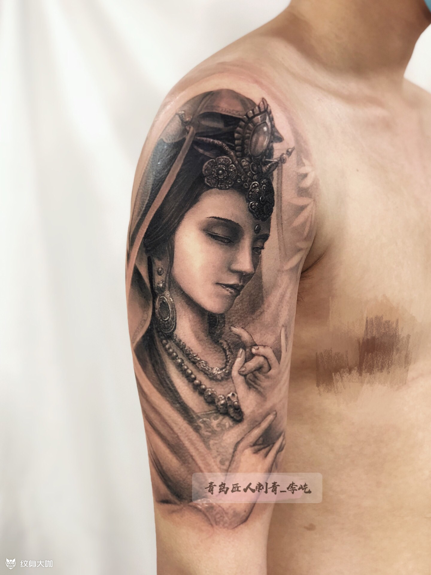 观音半臂_纹身图案手稿图片_李屹的纹身作品集