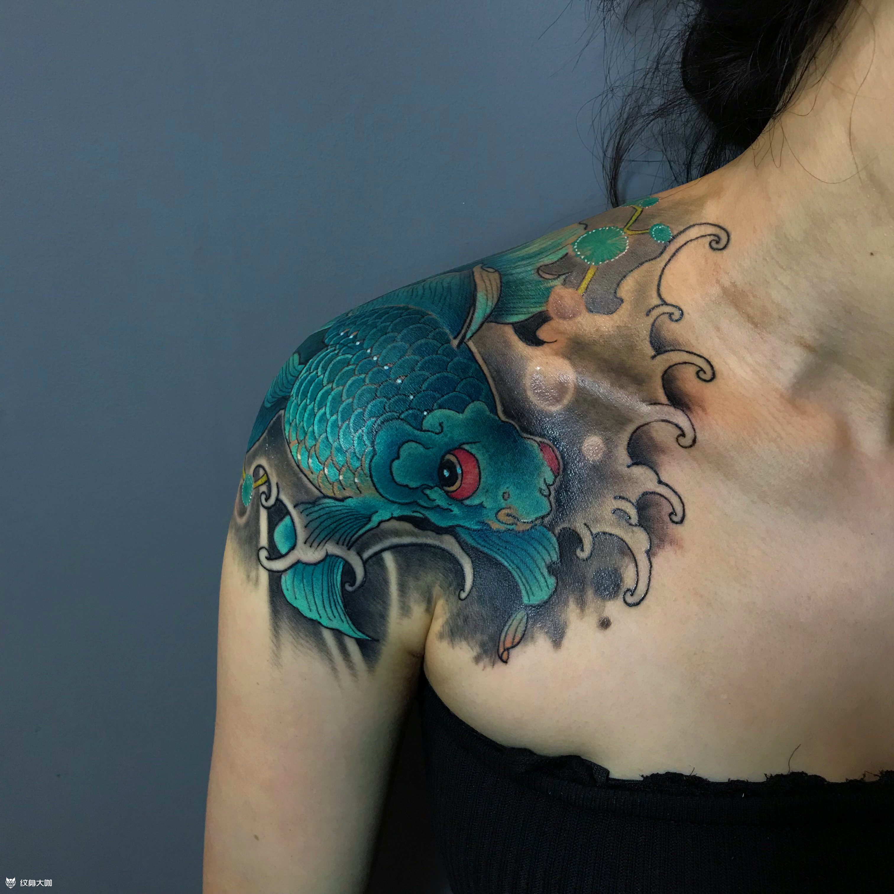 金鱼遮盖_纹身图案手稿图片_十五的纹身作品集