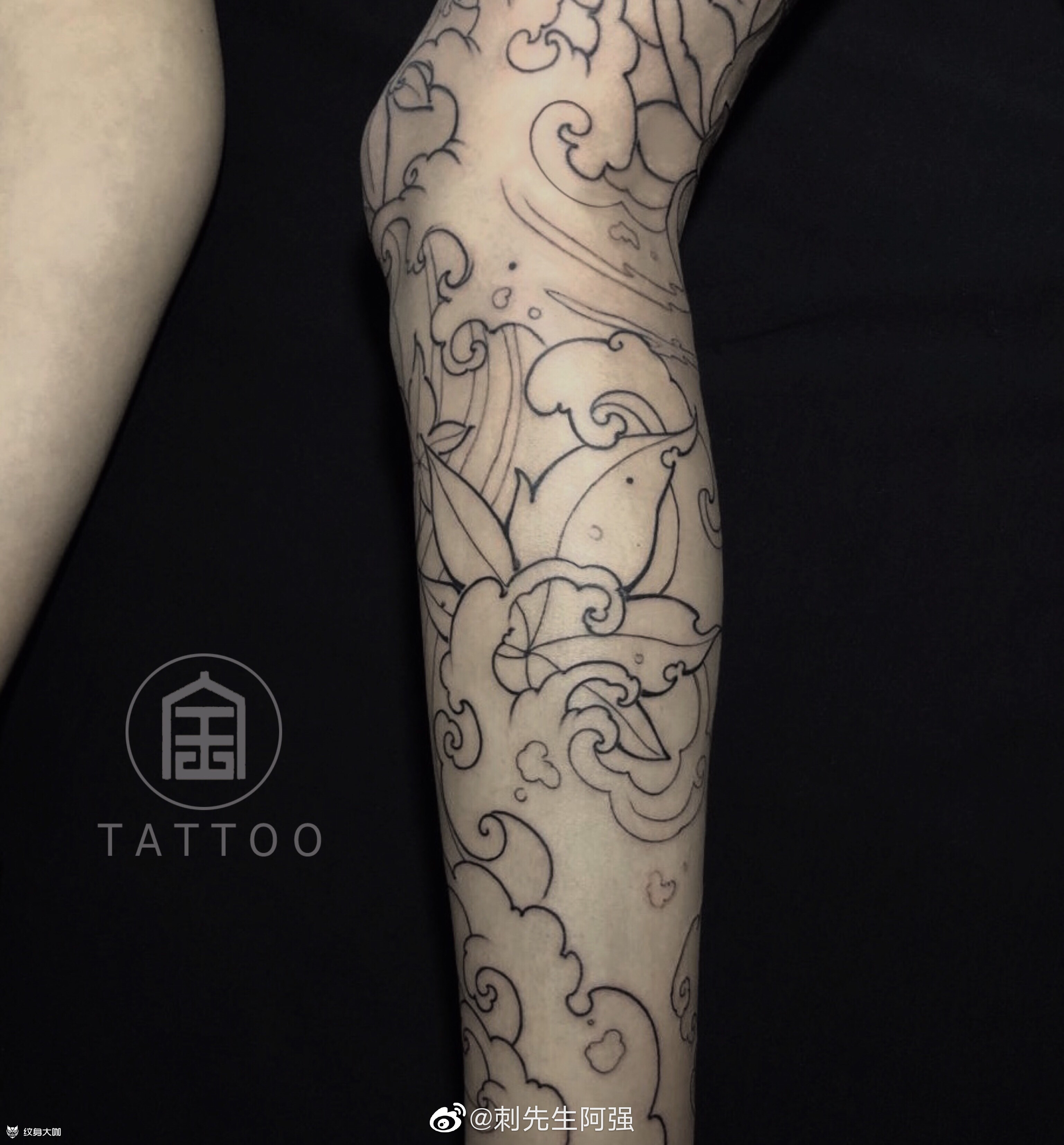 象神浪花花腿割线图,按照客人_纹身吧社区 - 纹身大咖