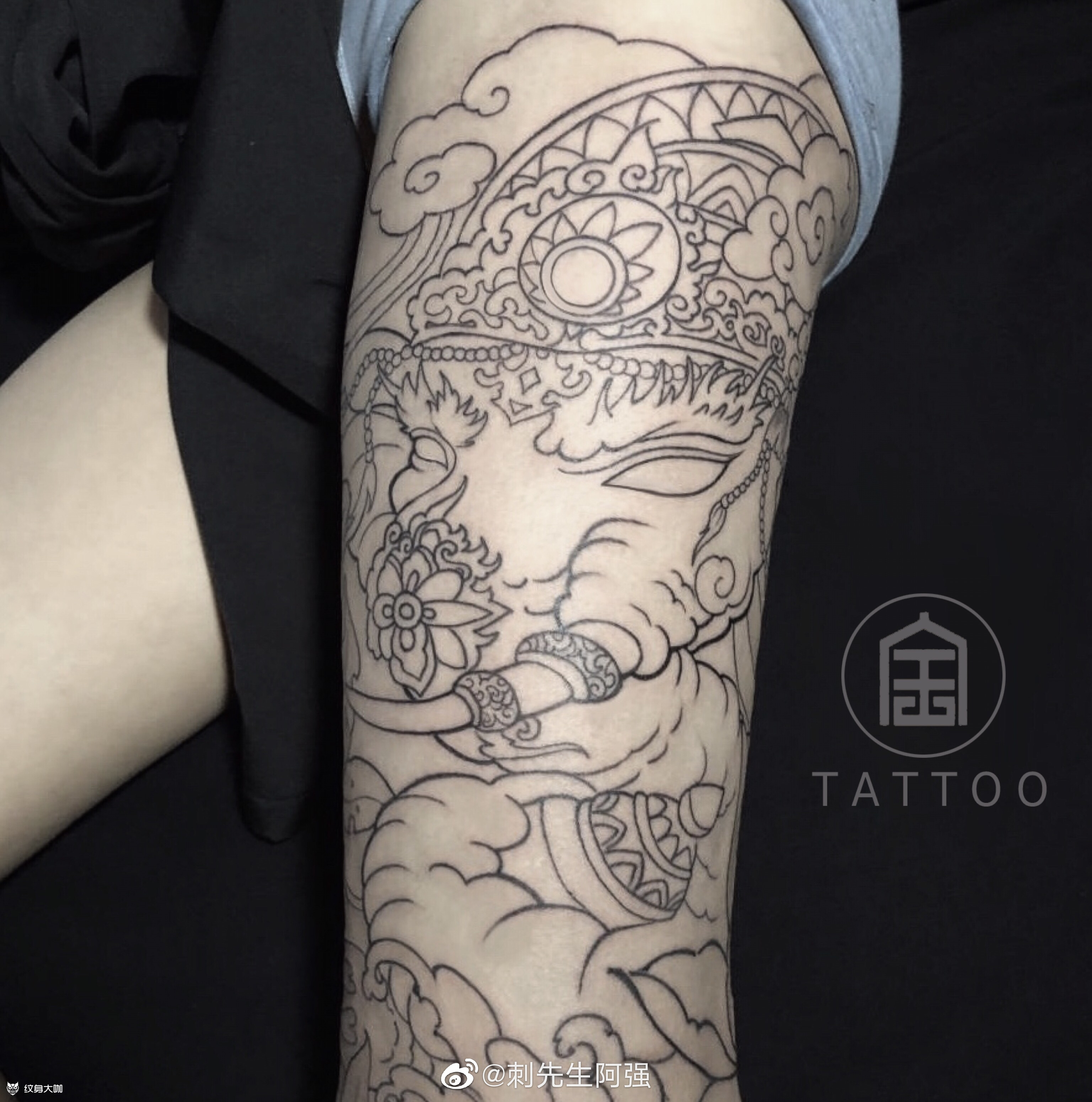 象神浪花花腿割线图,按照客人_纹身吧社区 - 纹身大咖