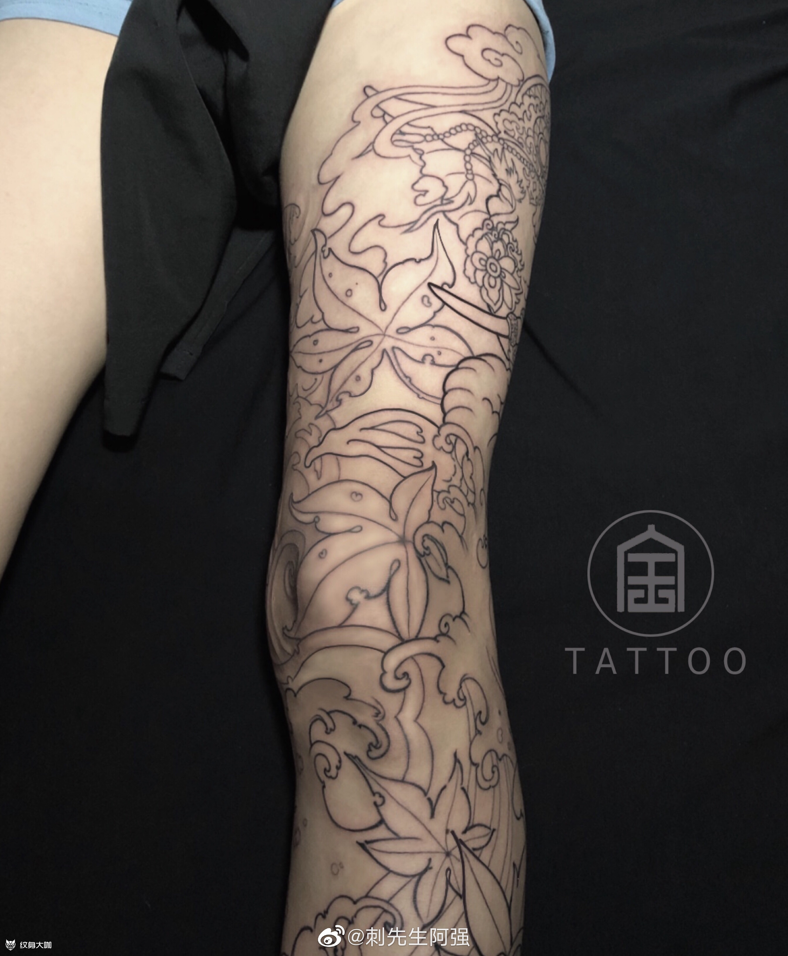 象神浪花花腿割线图,按照客人_纹身吧社区 - 纹身大咖