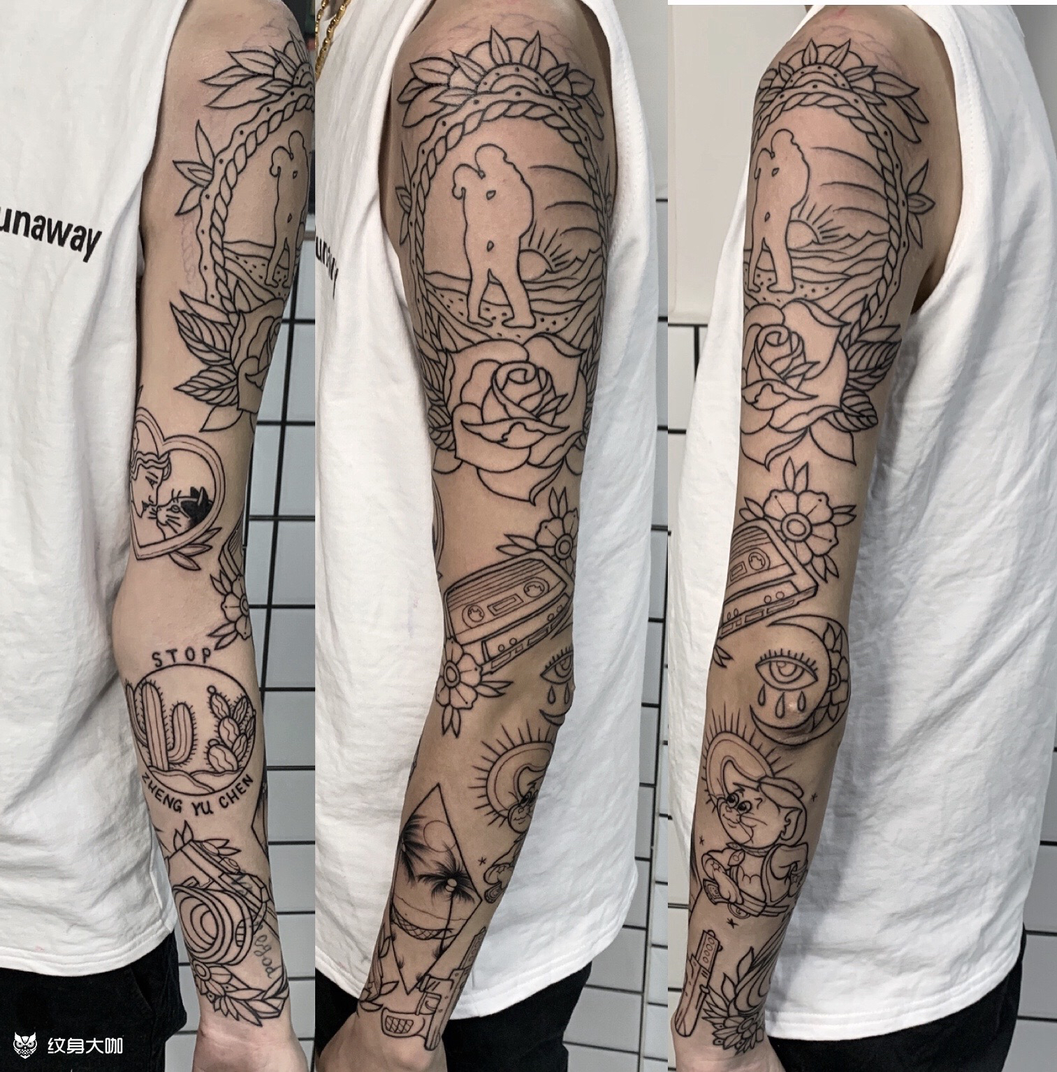 拼接花臂_纹身图案手稿图片_文道的纹身作品集