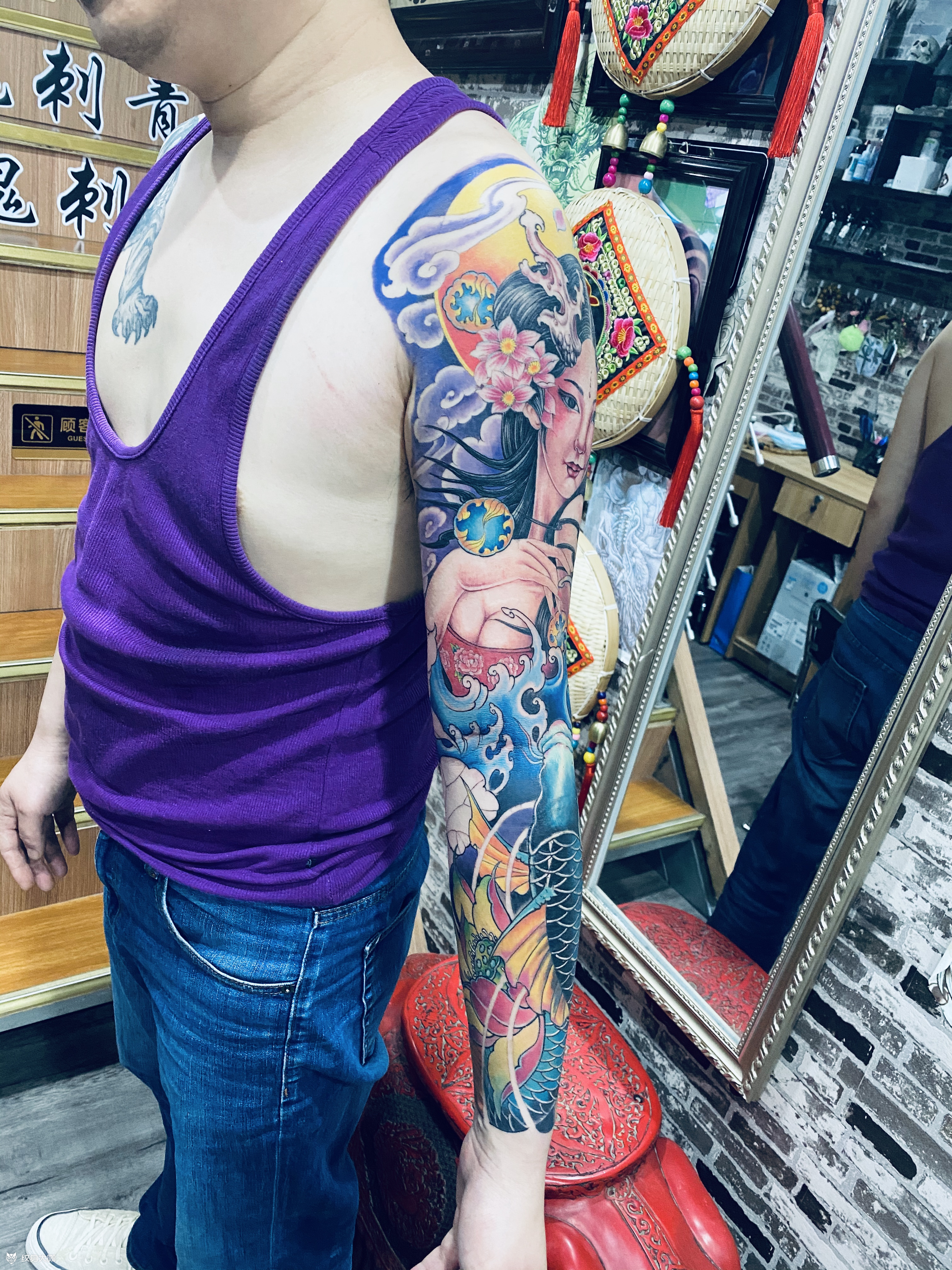 龙女花臂_纹身图案手稿图片_何小梁的纹身作品集