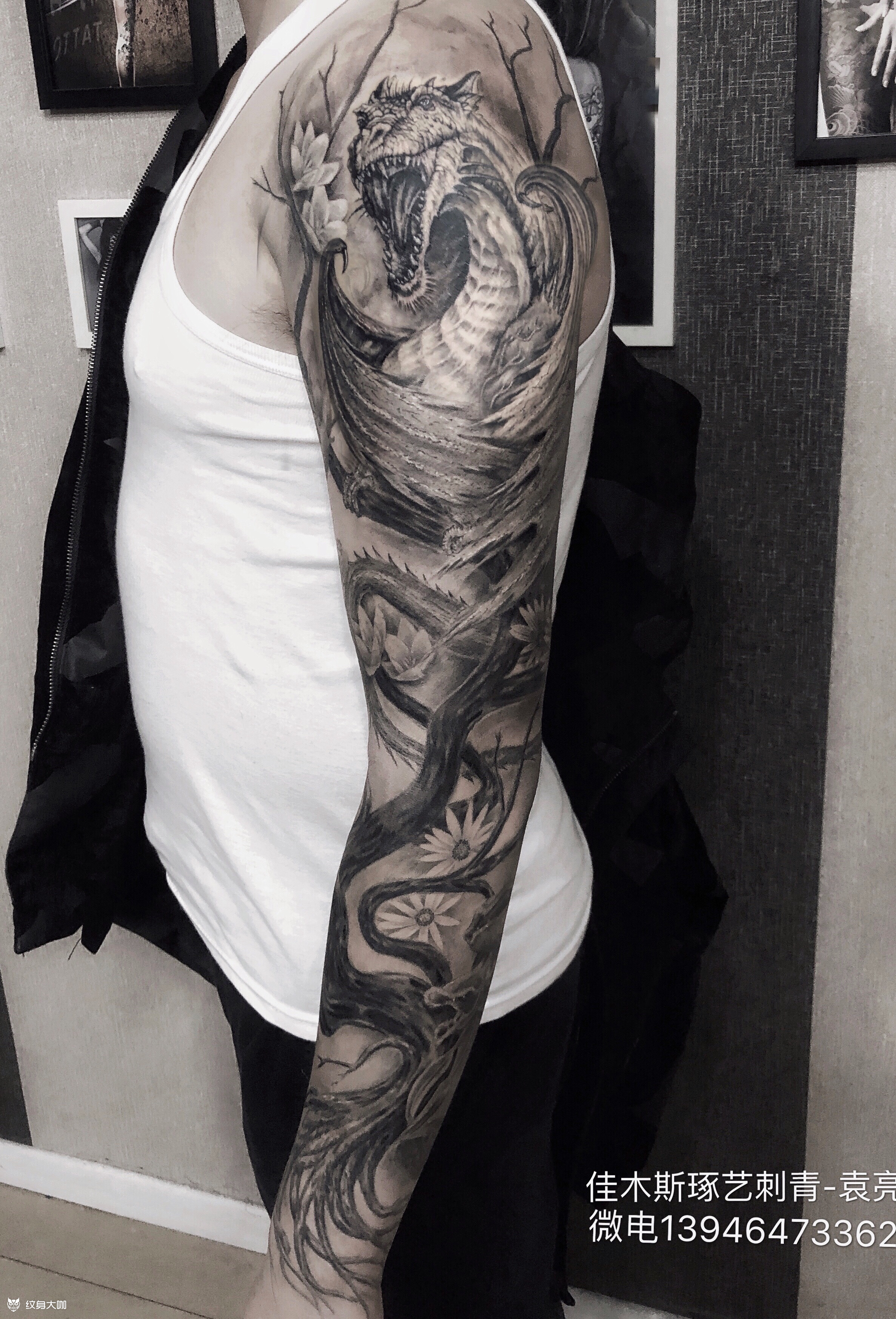 翼龙花臂_纹身图案手稿图片_袁亮的纹身作品集