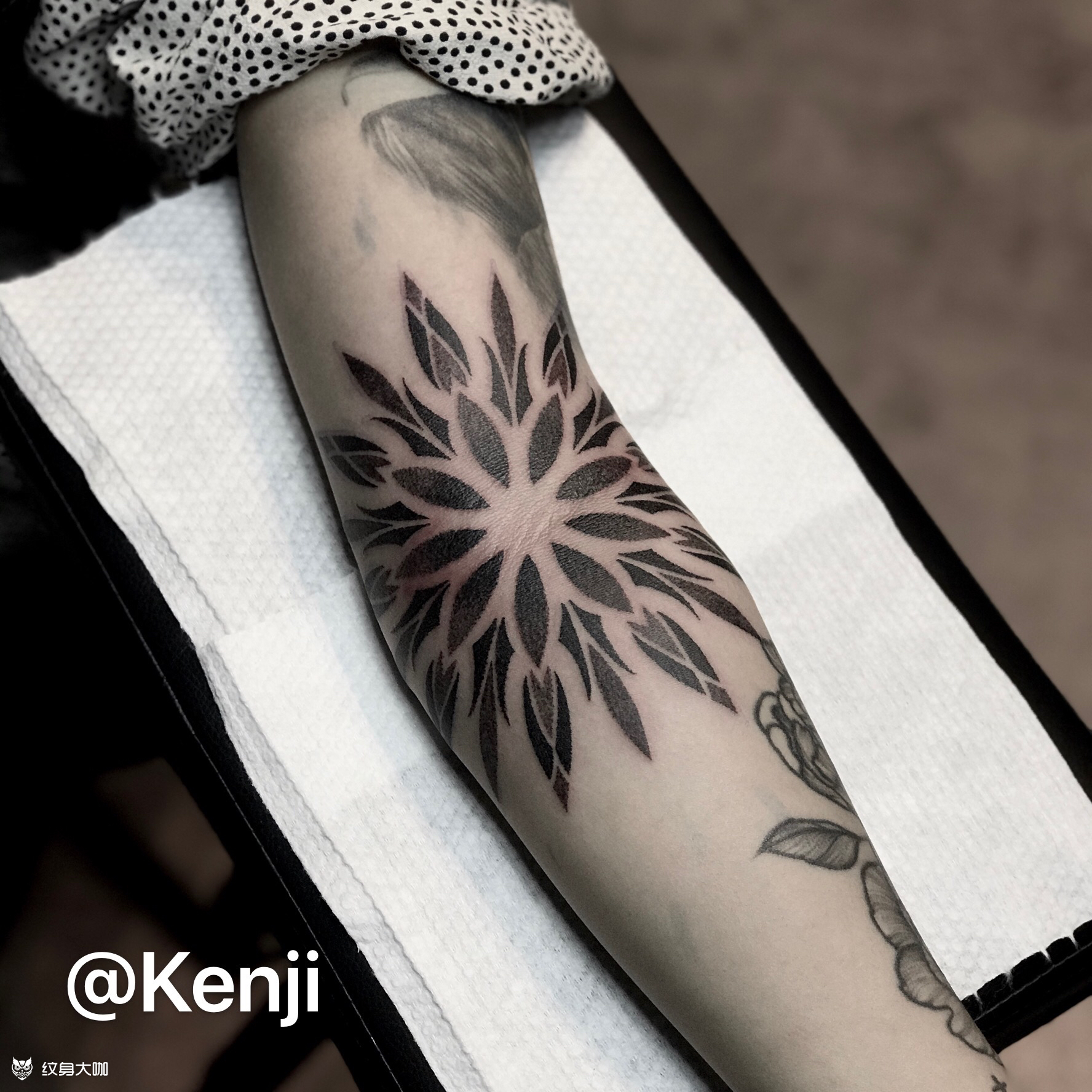 手肘内侧·点刺·梵花/曼陀罗_纹身图案手稿图片_kenji的纹身作品集