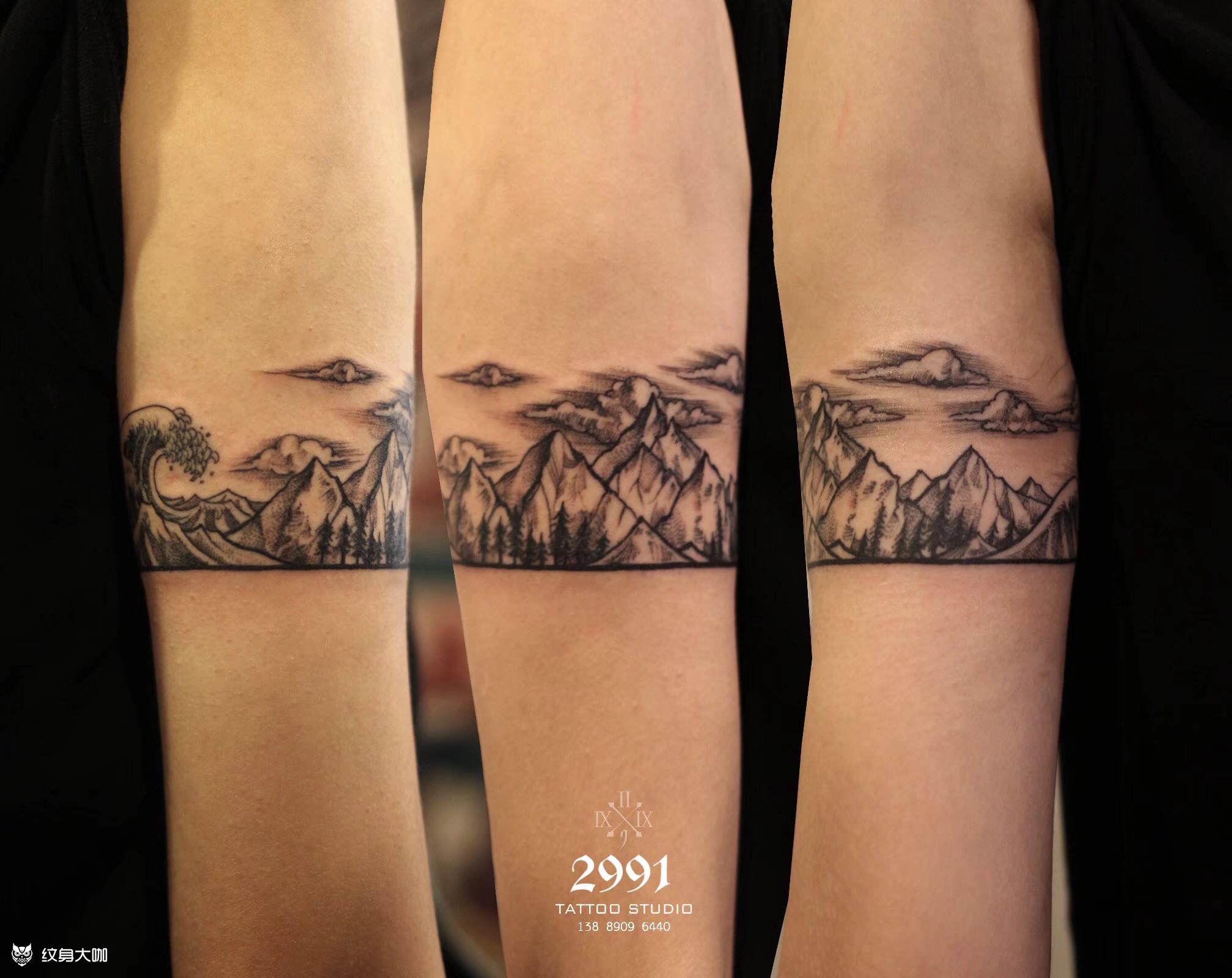 山脉 海浪 臂环_纹身图案手稿图片_孙若愚的纹身作品集