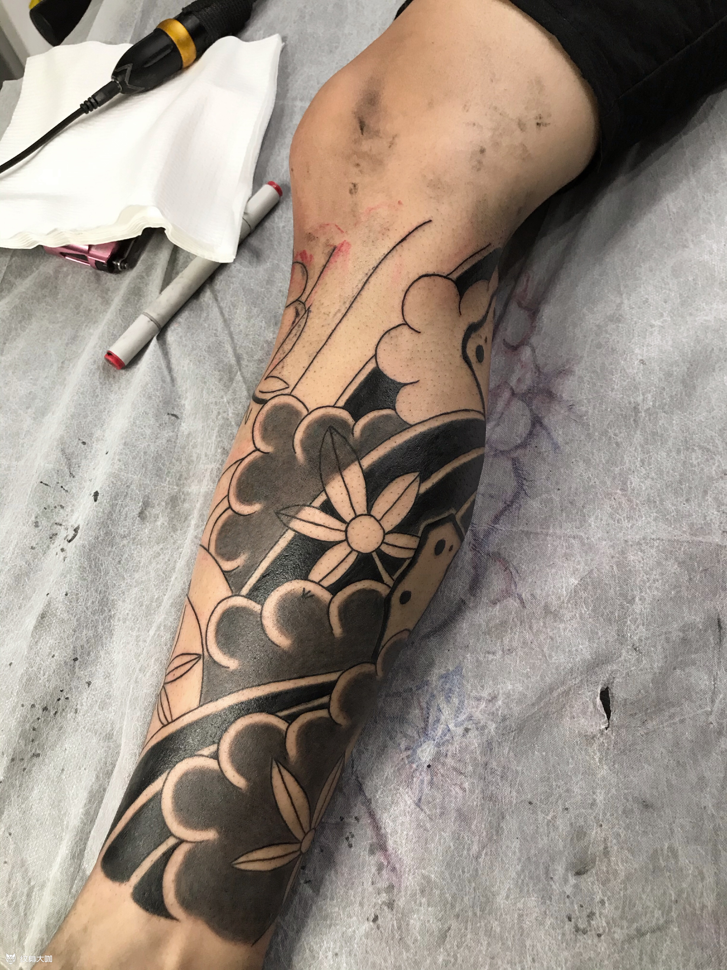 日式包小腿_纹身图案手稿图片_七喜的纹身作品集