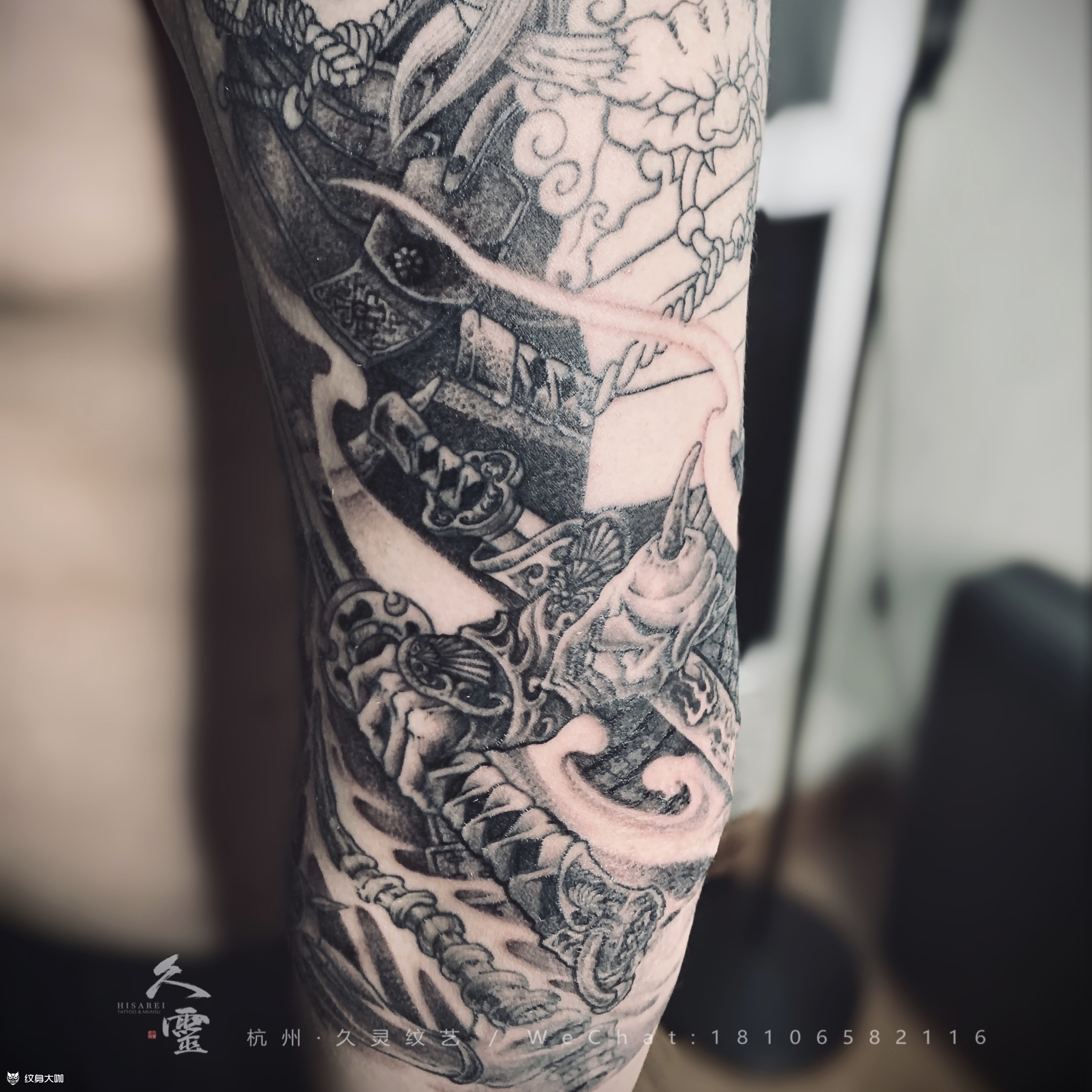 鬼武士疤痕遮盖七分袖_纹身图案手稿图片_雕久horihisa的纹身作品集