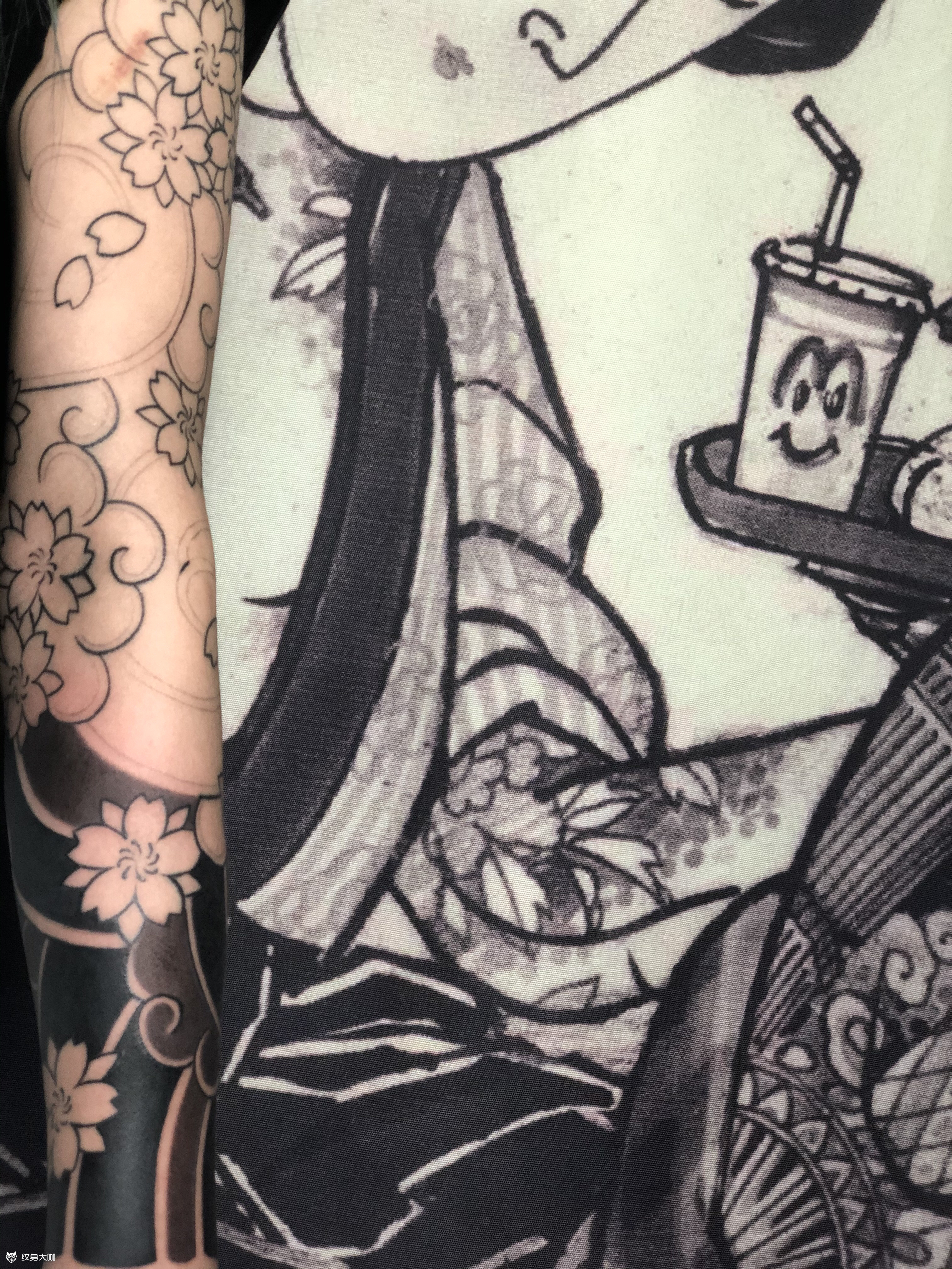 日式老传统樱花花臂_纹身图案手稿图片_许建的纹身作品集